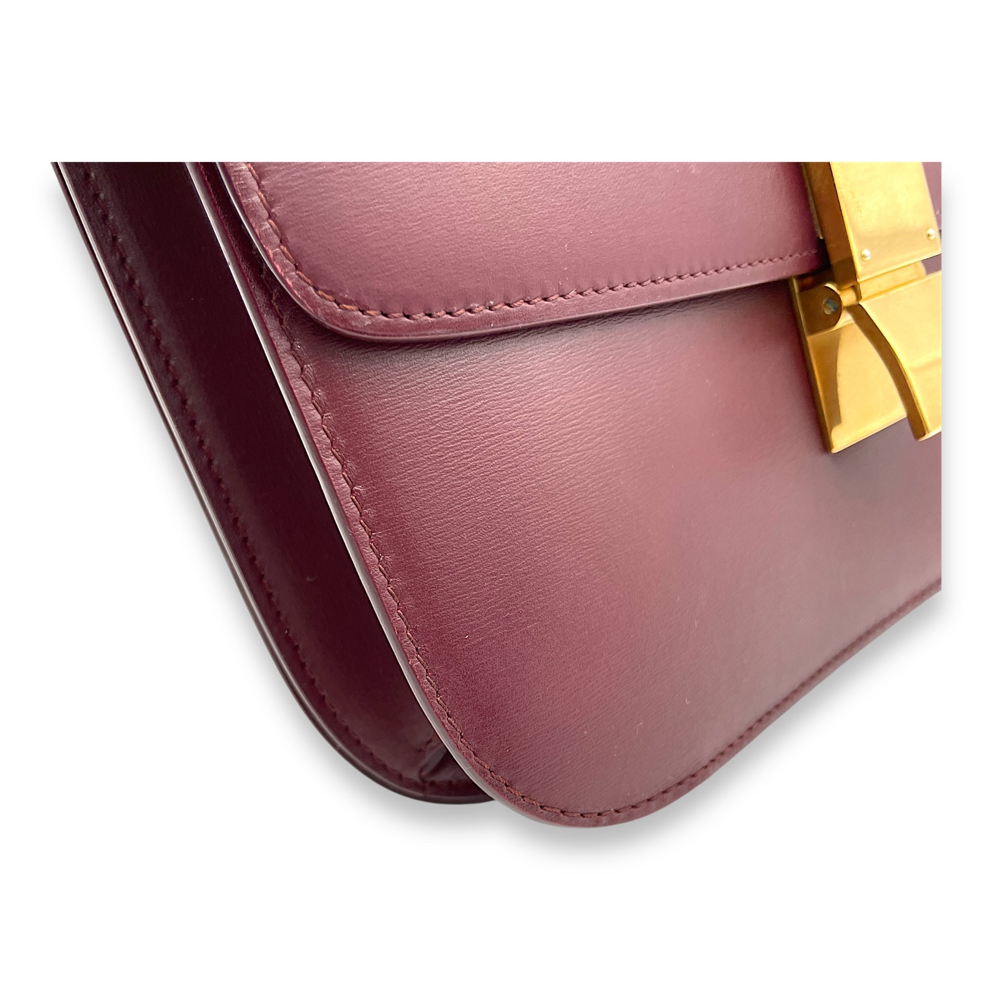 Box Medium Maroon Shoulder Bag in Calfskin, Gold hardware - Image 11