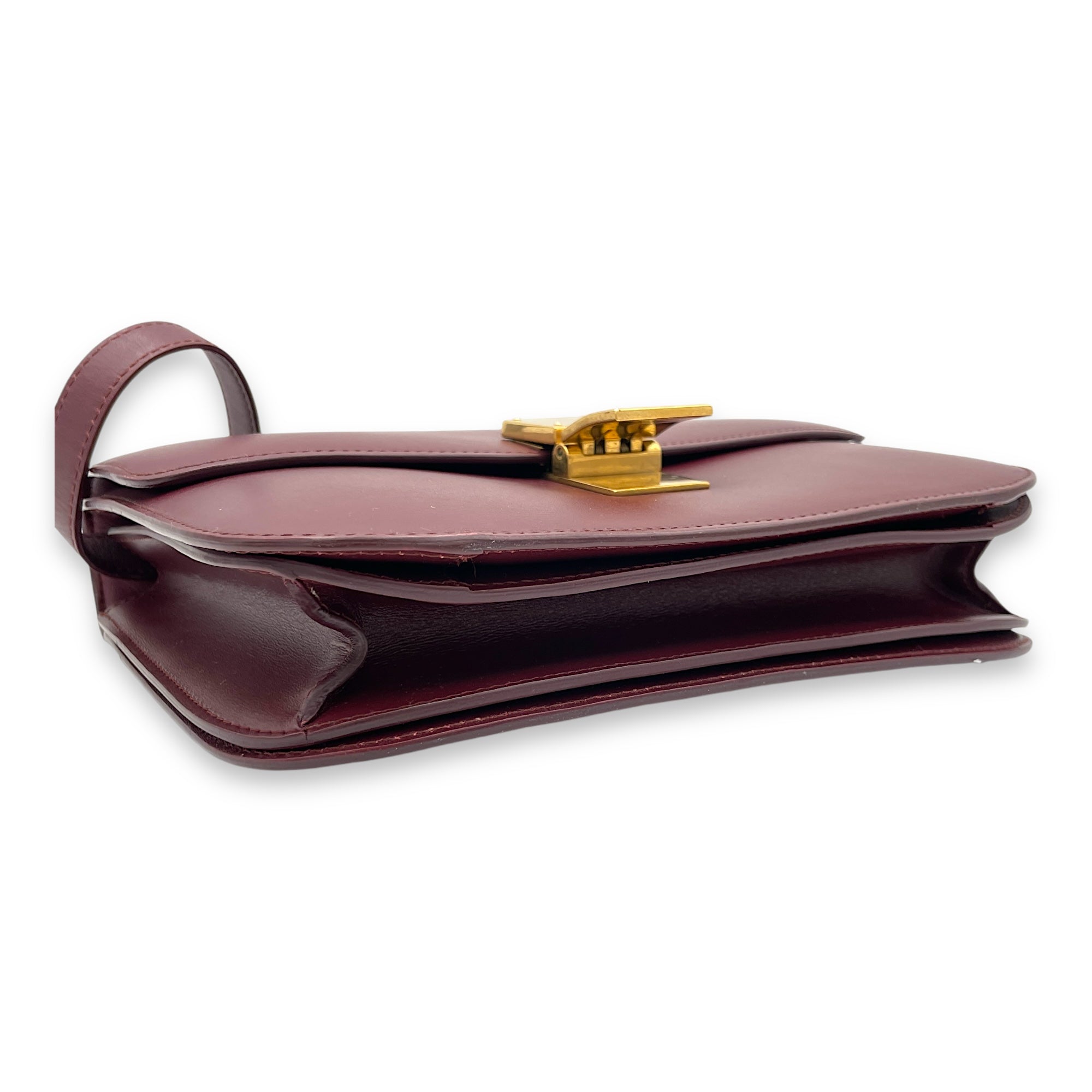 Box Medium Maroon Shoulder Bag in Calfskin, Gold hardware - Image 6