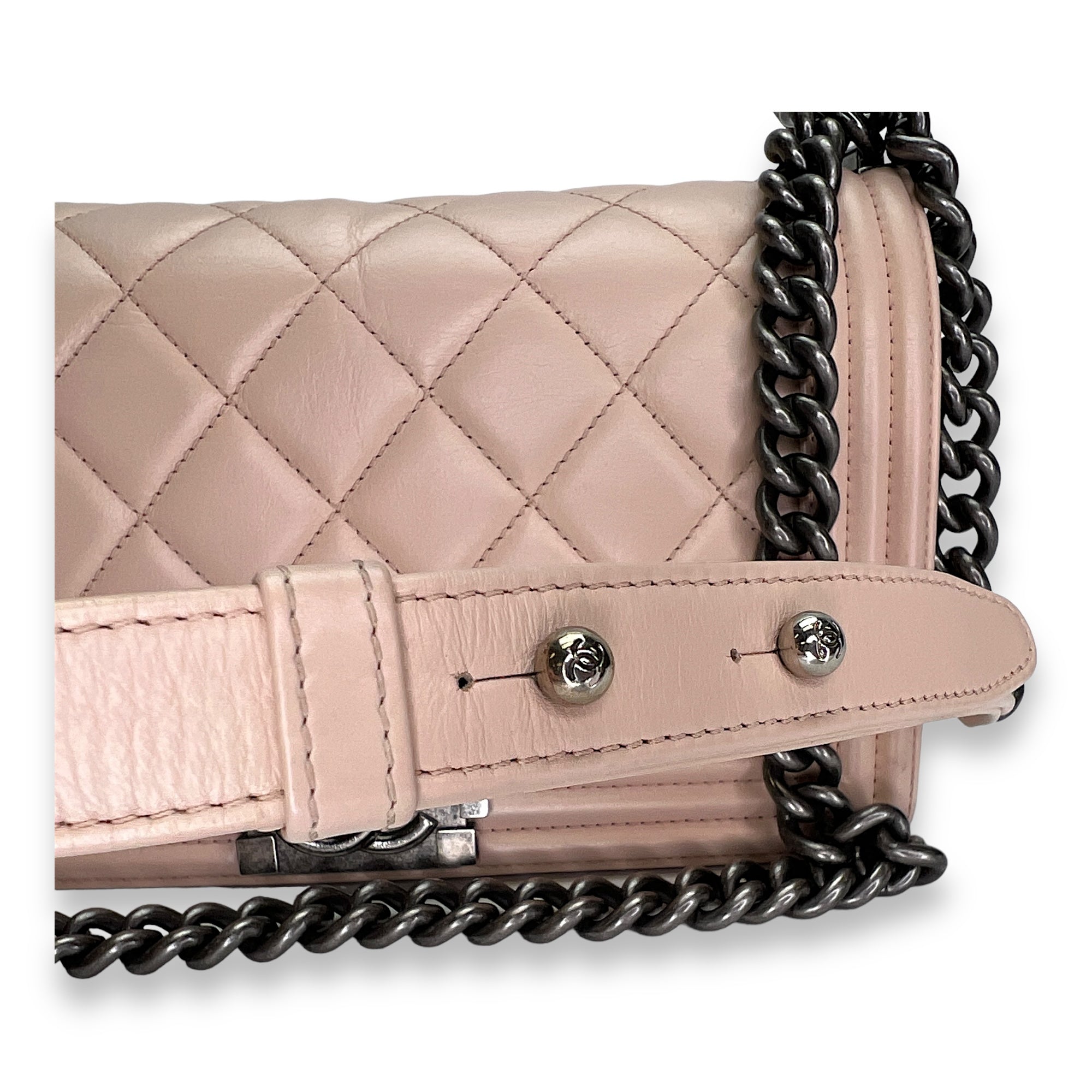 Boy Crossbody Bag Medium Beige in Calfskin , Ruthenium Hardware - Image 14