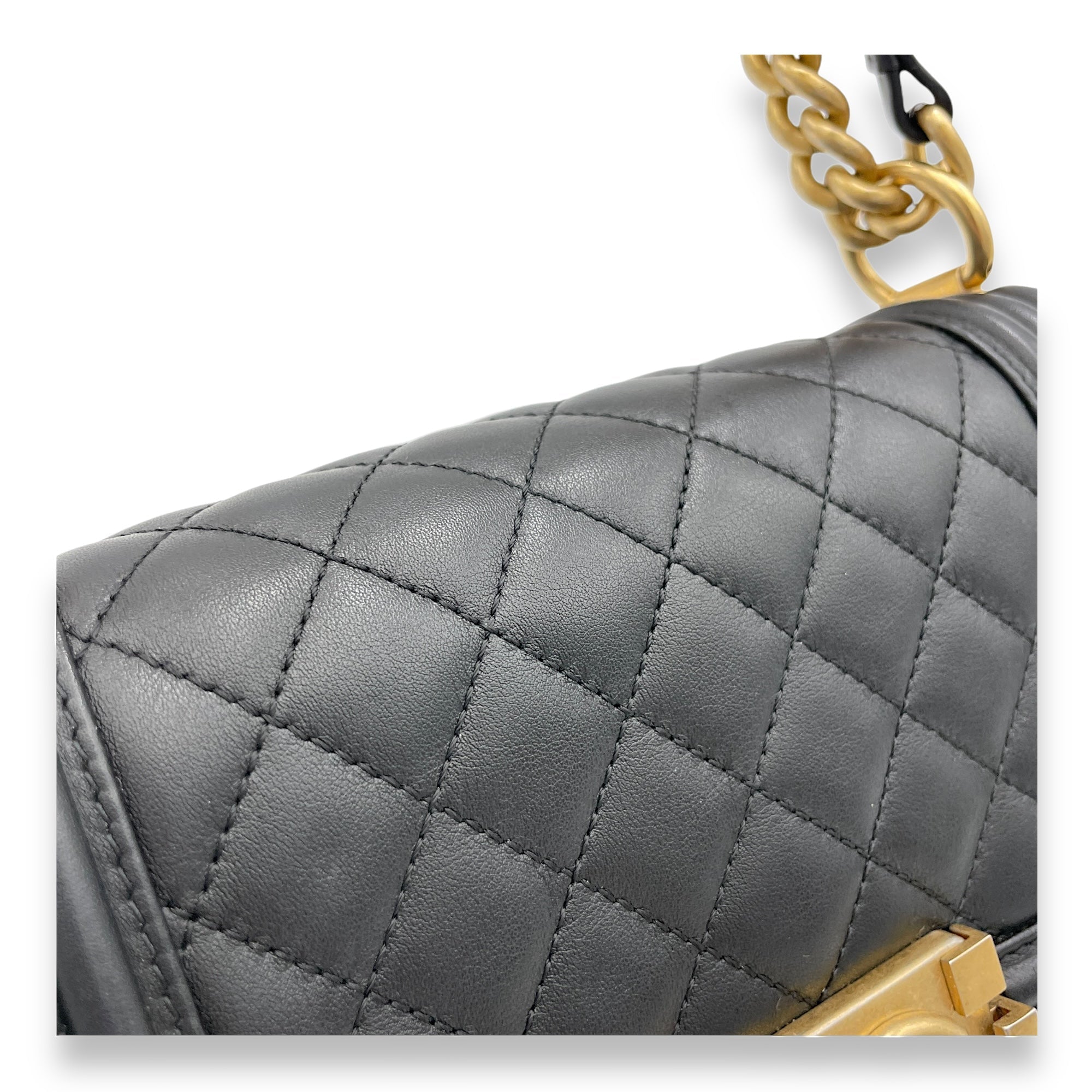 Boy Small Crossbody Bag Black in Calfskin, Brushed Gold - Image 9