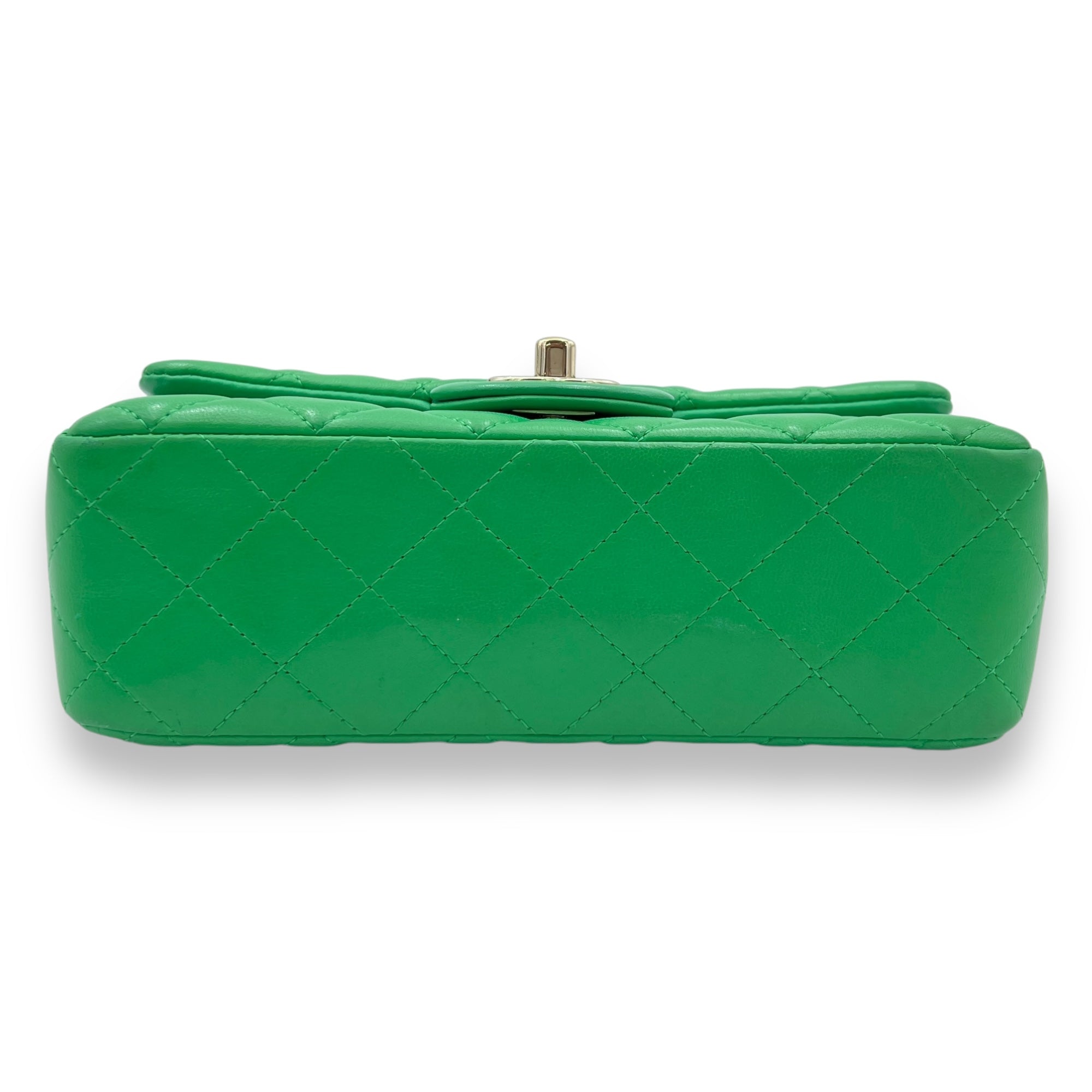 Classic Mini Rectangular Green Crossbody Bag in Lambskin, Gold hardware - Image 6