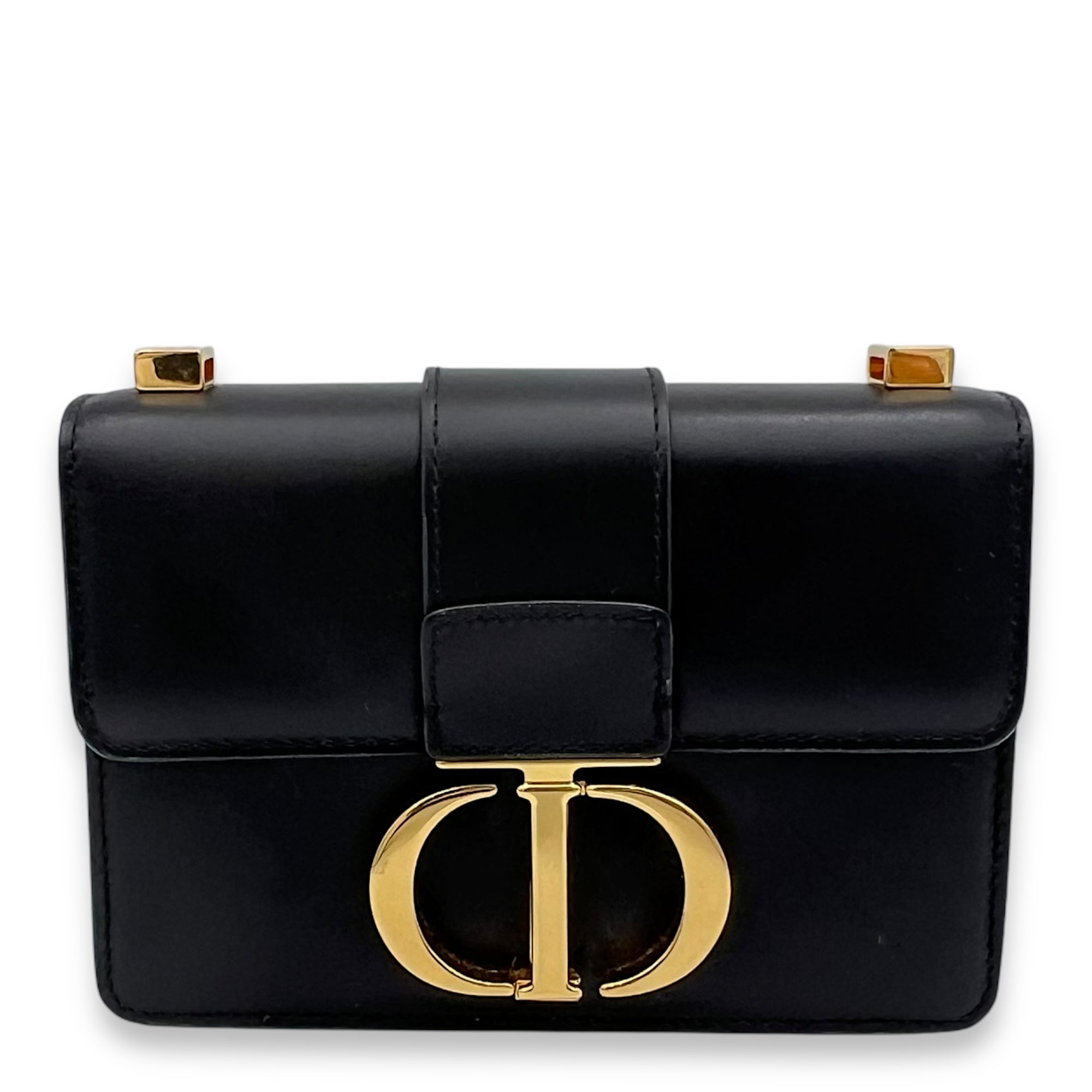 30 Montaigne Micro Black Crossbody Bag in Calfskin, Gold hardware