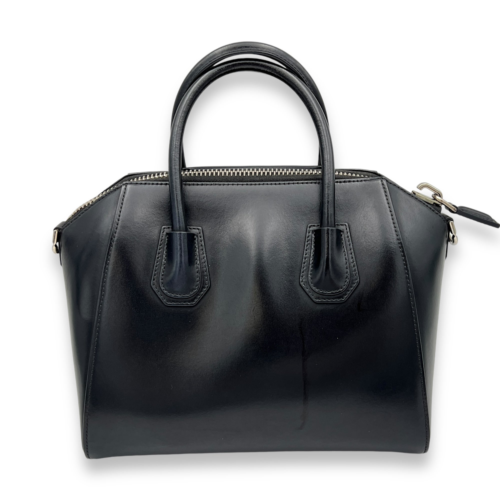 Antigona Small Black Top Handle Bag in Calfskin, Silver hardware - Image 3