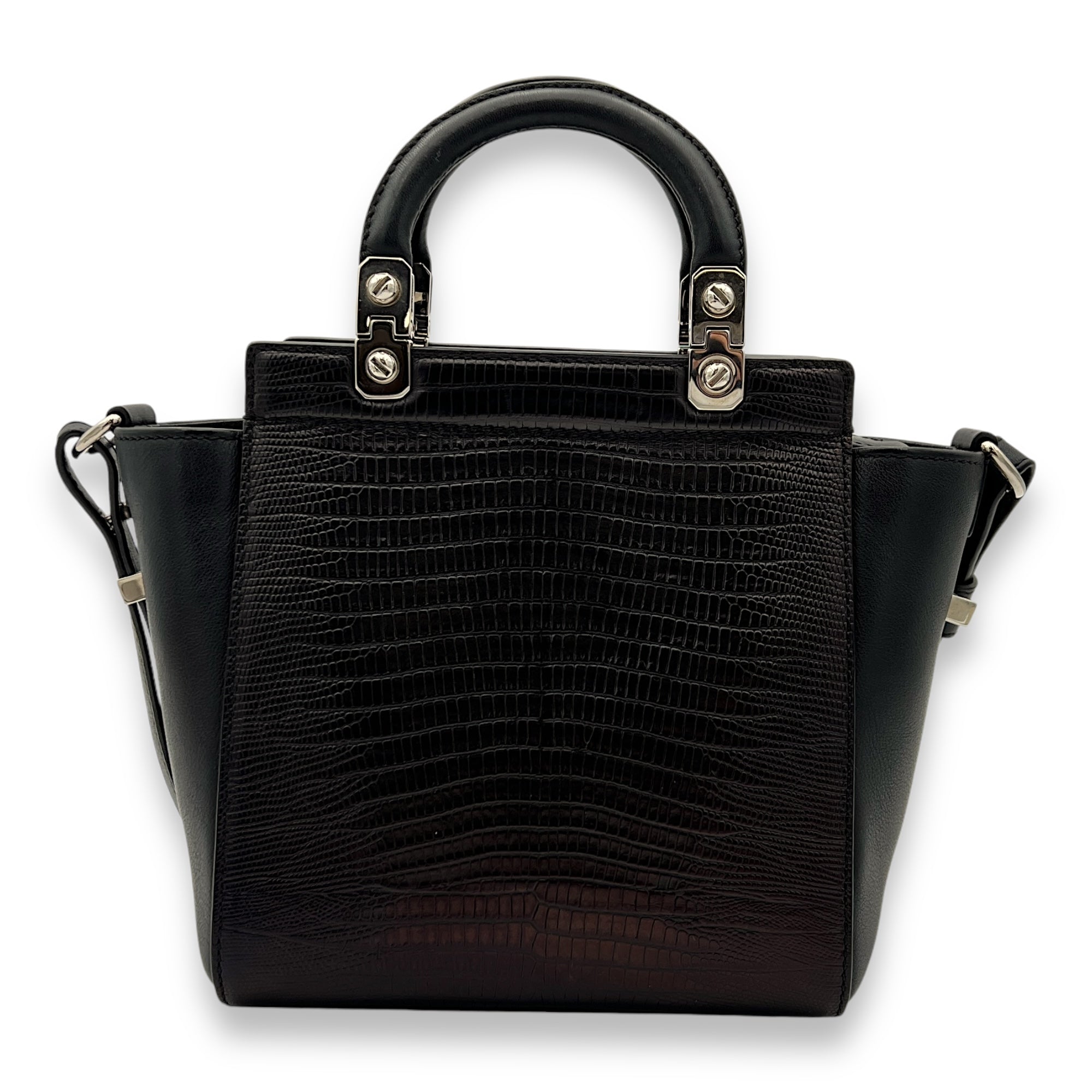 HDG Mini Black Top Handle Bag in Lizard Embossed Calfskin, Silver hardware - Image 3