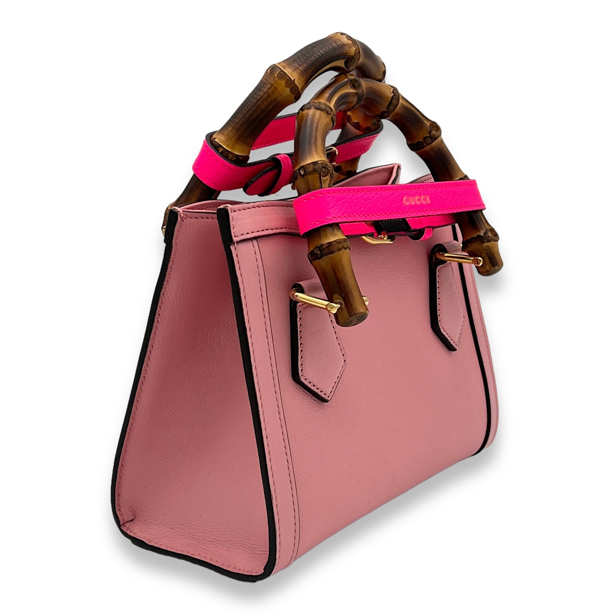 Bamboo Diana Mini Pink Top Handle Bag in Calfskin, Gold hardware - Image 3
