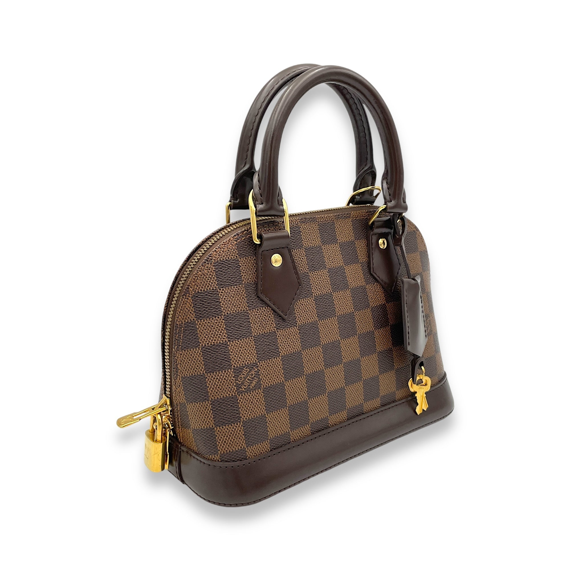 Alma BB Damier Ebene Top Handle Bag in Coated Canvas, Gold hardware - Image 4