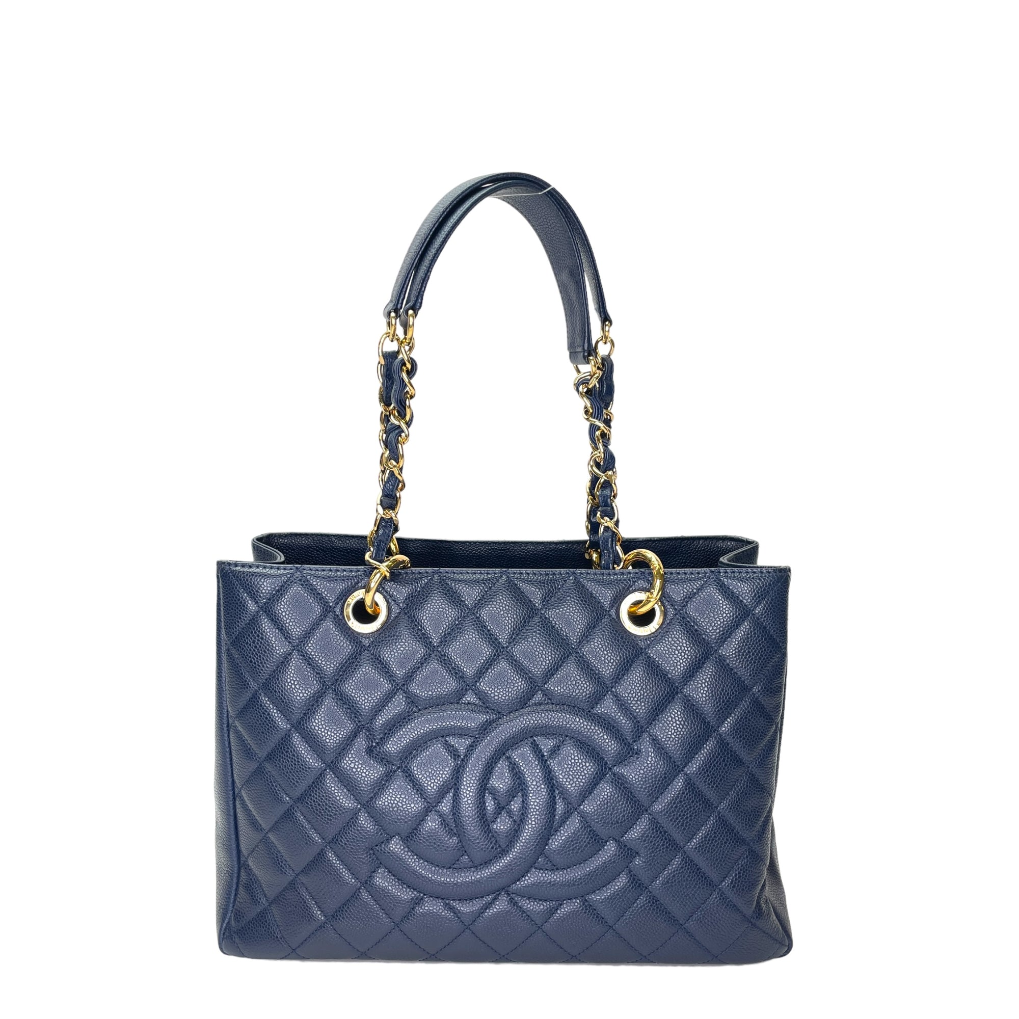 GST Medium Blue Tote Bag in Caviar Leather, Gold hardware