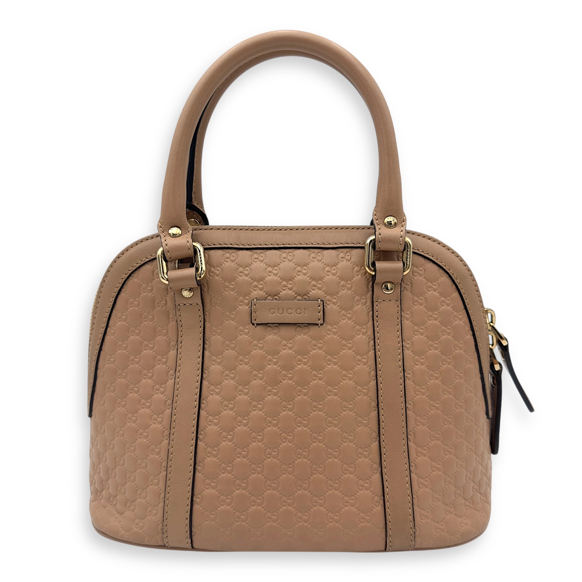 Dome Top Handle Bag Beige in Calfskin, Gold hardware