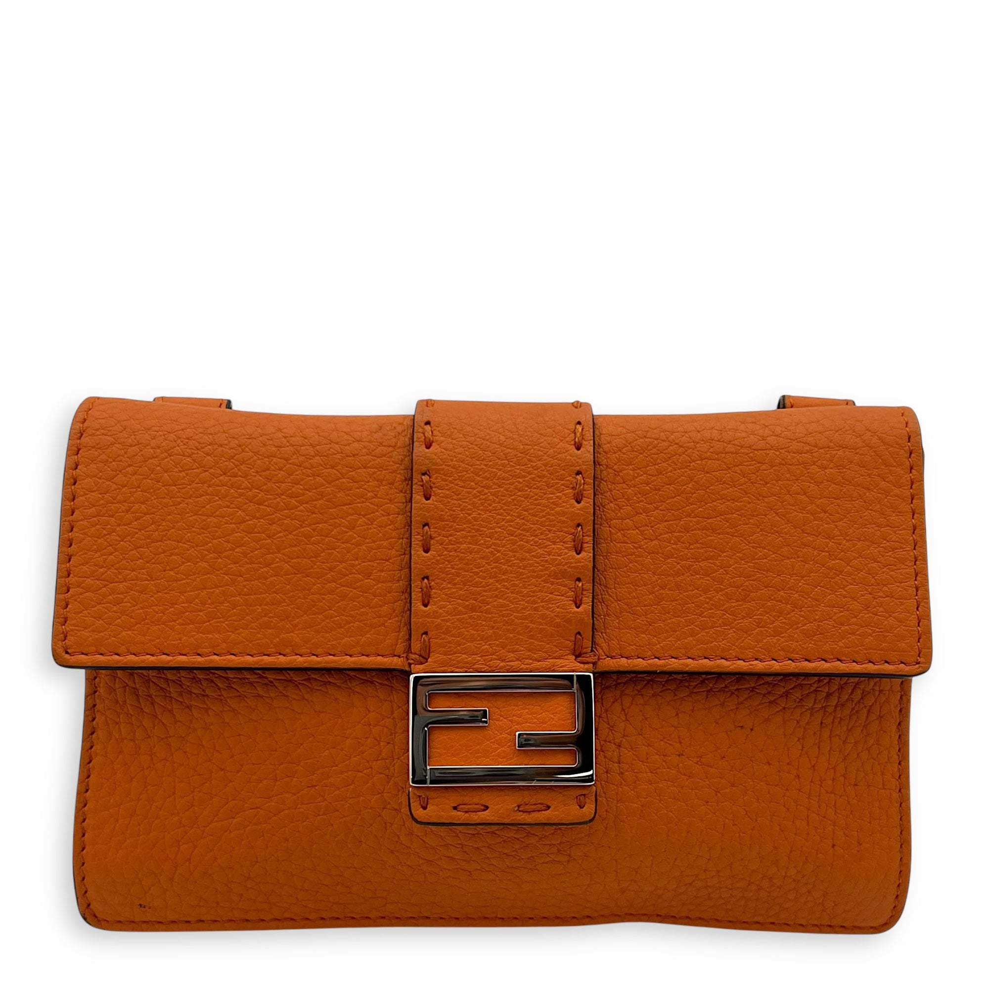 Baguette Crossbody Bag Orange in Calfskin, Silver hardware