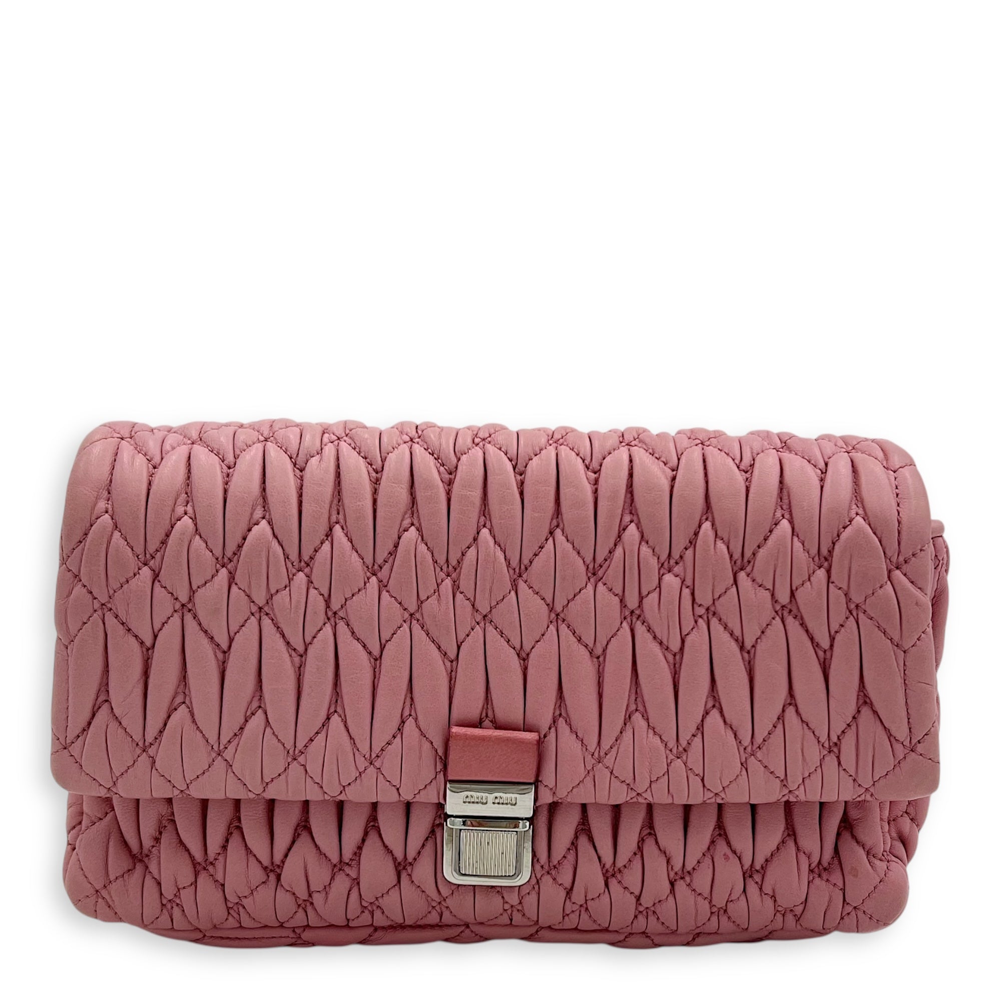 Matelassé Shoulder Bag Pink in Lambskin, Silver hardware