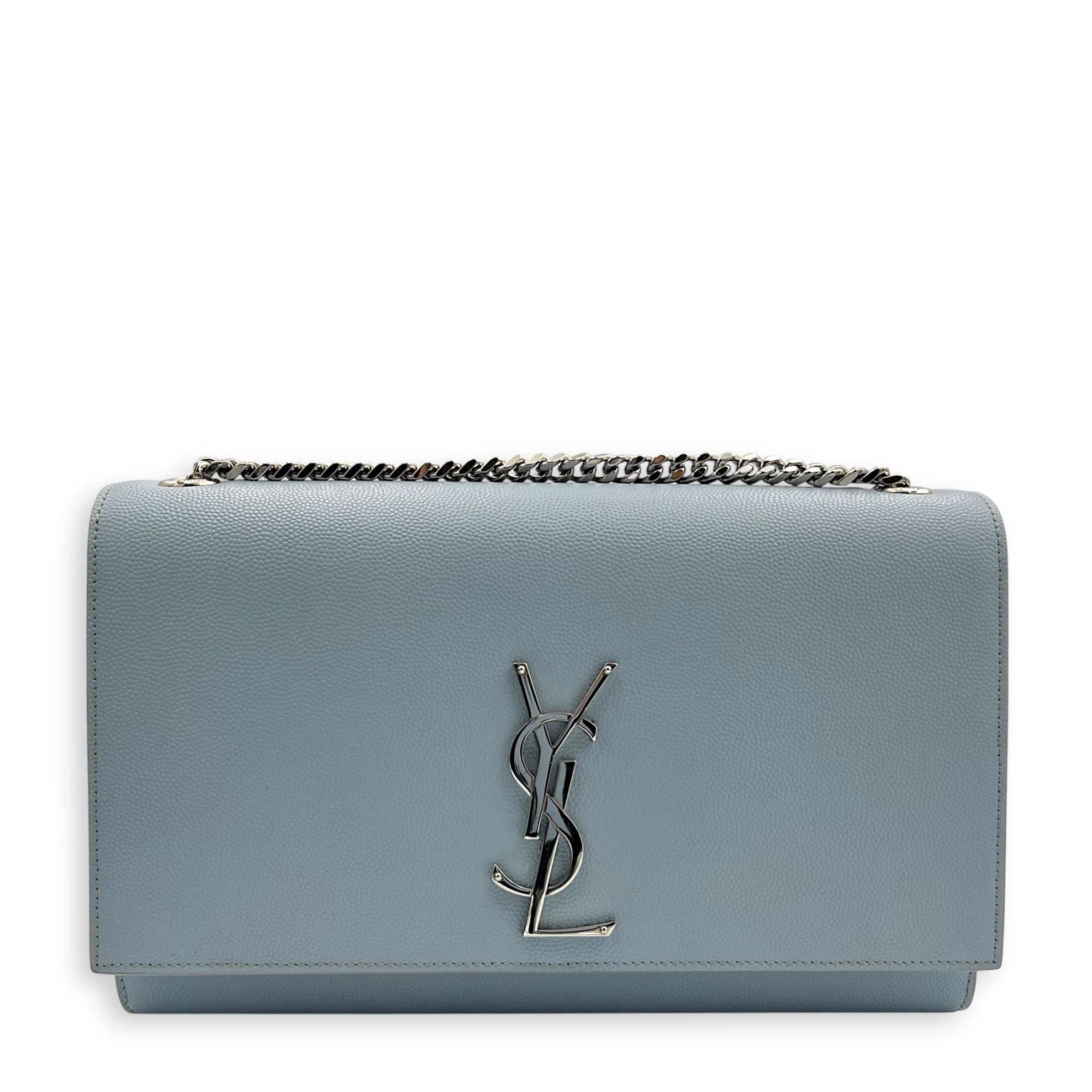 Kate Medium Blue Crossbody Bag in Calfskin, Silver hardware