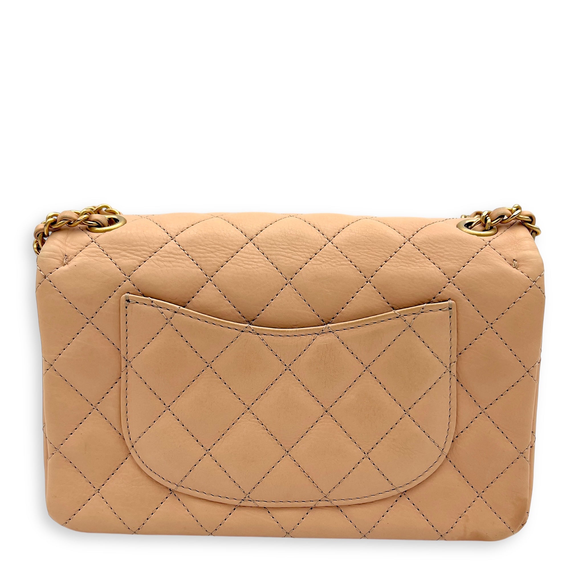 Mini Rectangle Shoulder Bag Beige in Lambskin, Gold hardware - Image 3