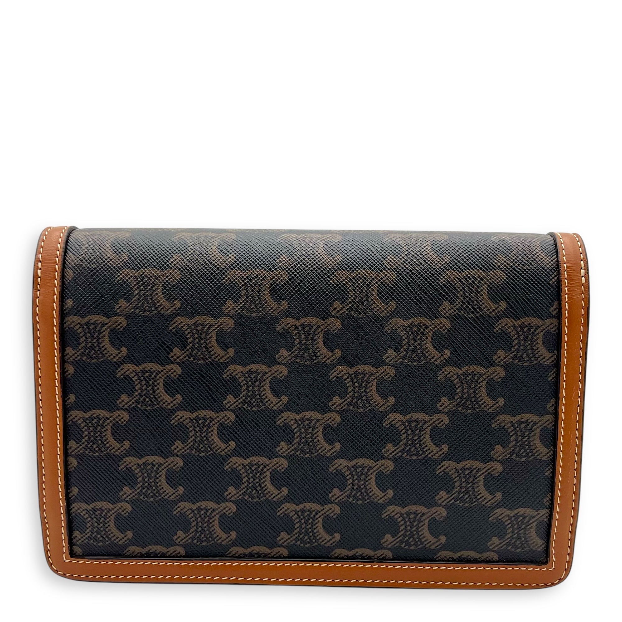 Triomphe Wallet On Chain Brown in Coated Canvas, Gold hardware - Image 3