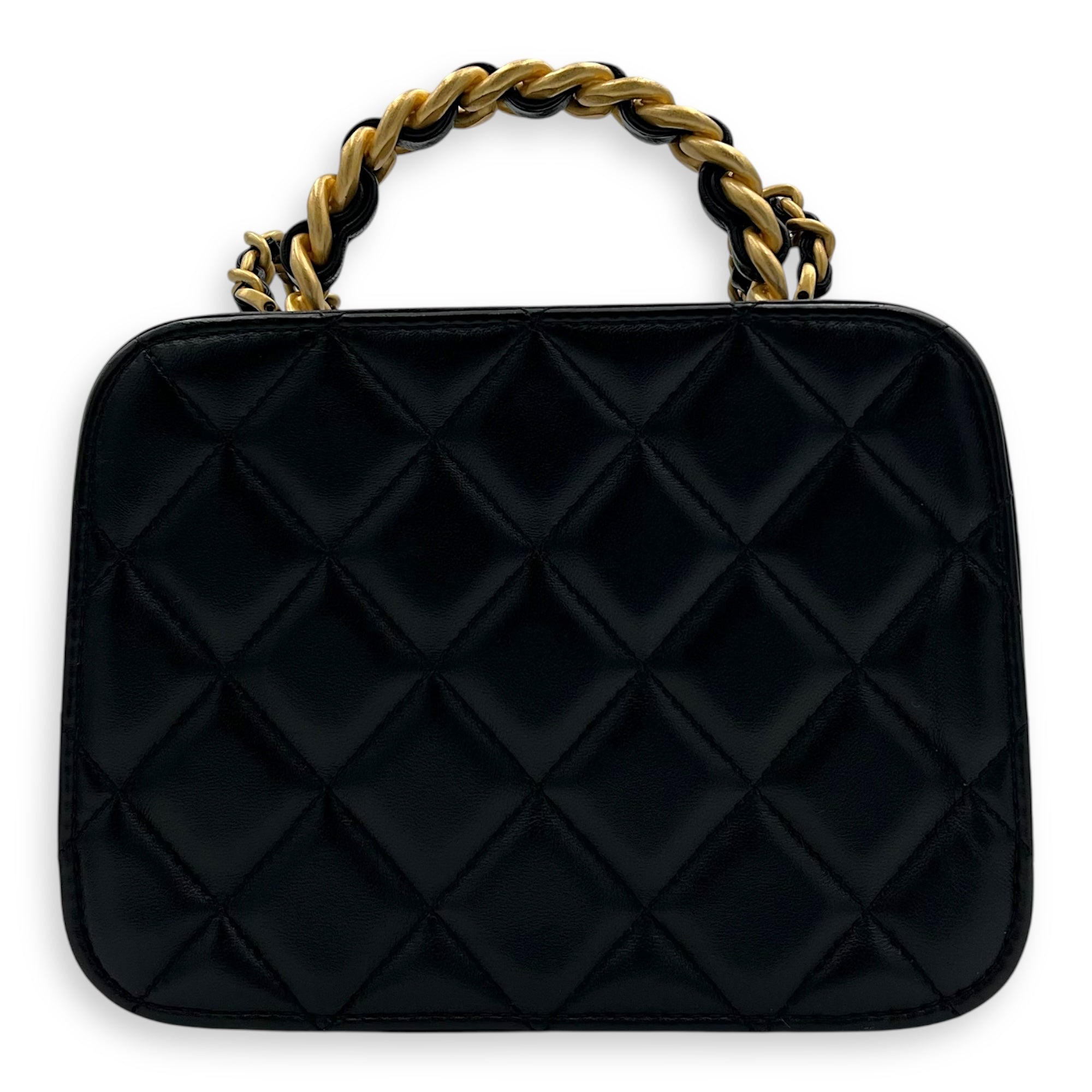 Vanity Chain Black Top Handle Bag in Lambskin, Gold hardware - Image 3