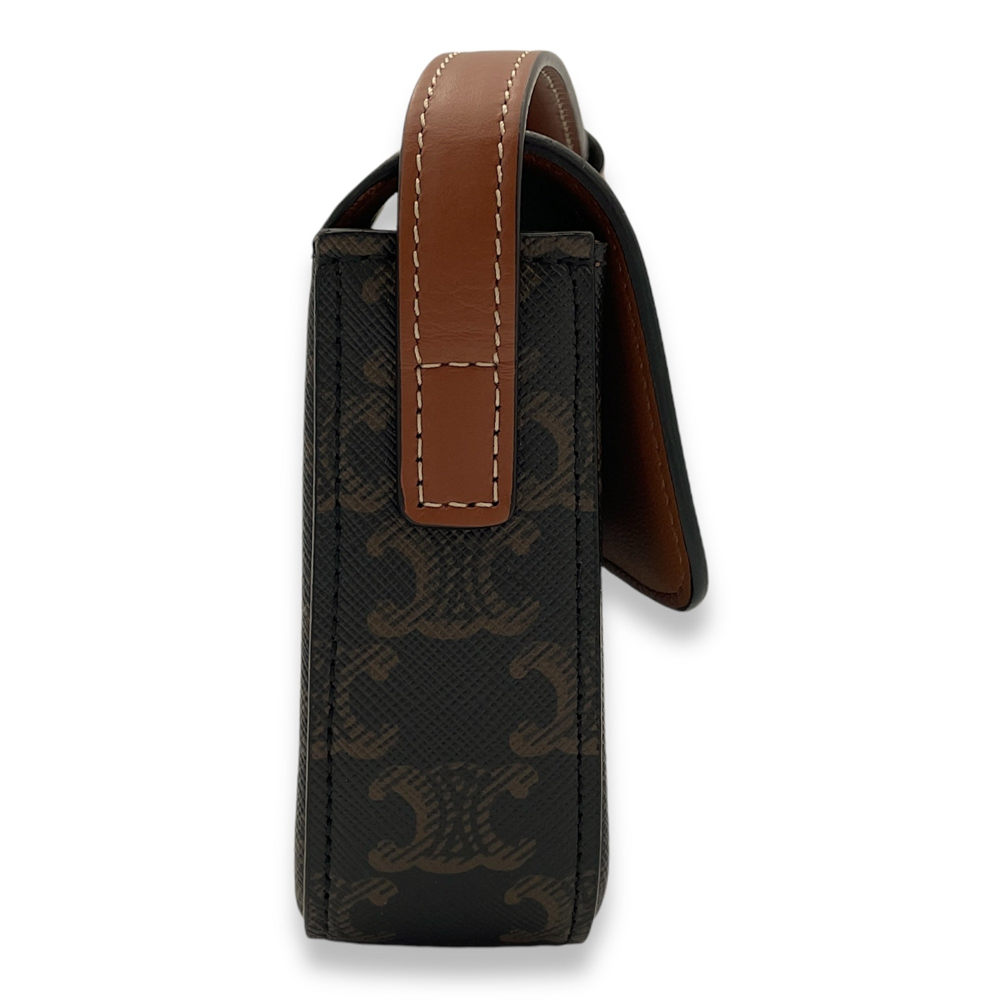 Triomphe Brown Shoulder Bag in Coated Canvas, Gold hardware - Image 4