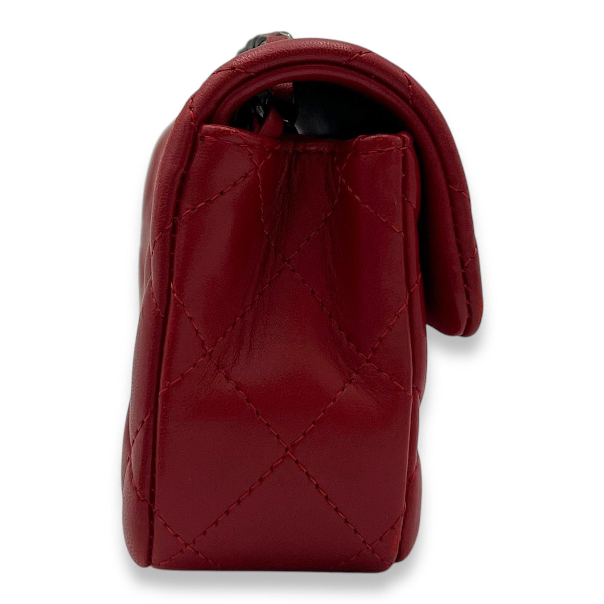 Classic Mini Rectangle Red Crossbody Bag in Lambskin, Ruthenium hardware - Image 4