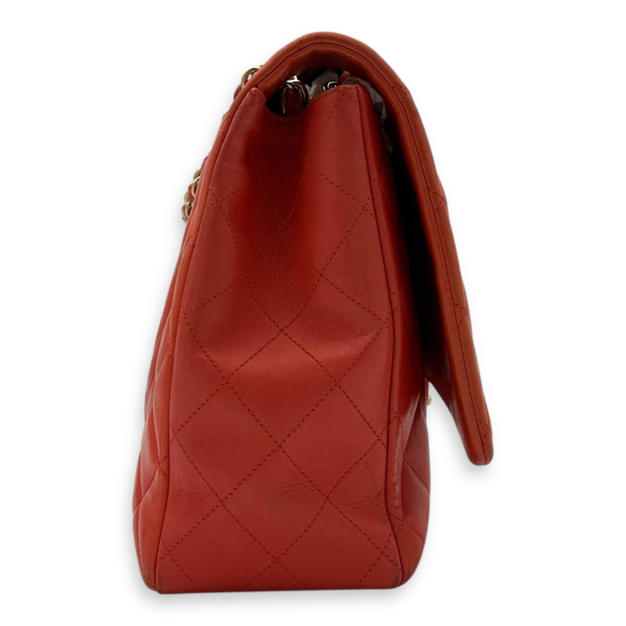 Classic Orange Shoulder Bag in Lambskin, Brushed Gold hardware - Image 4