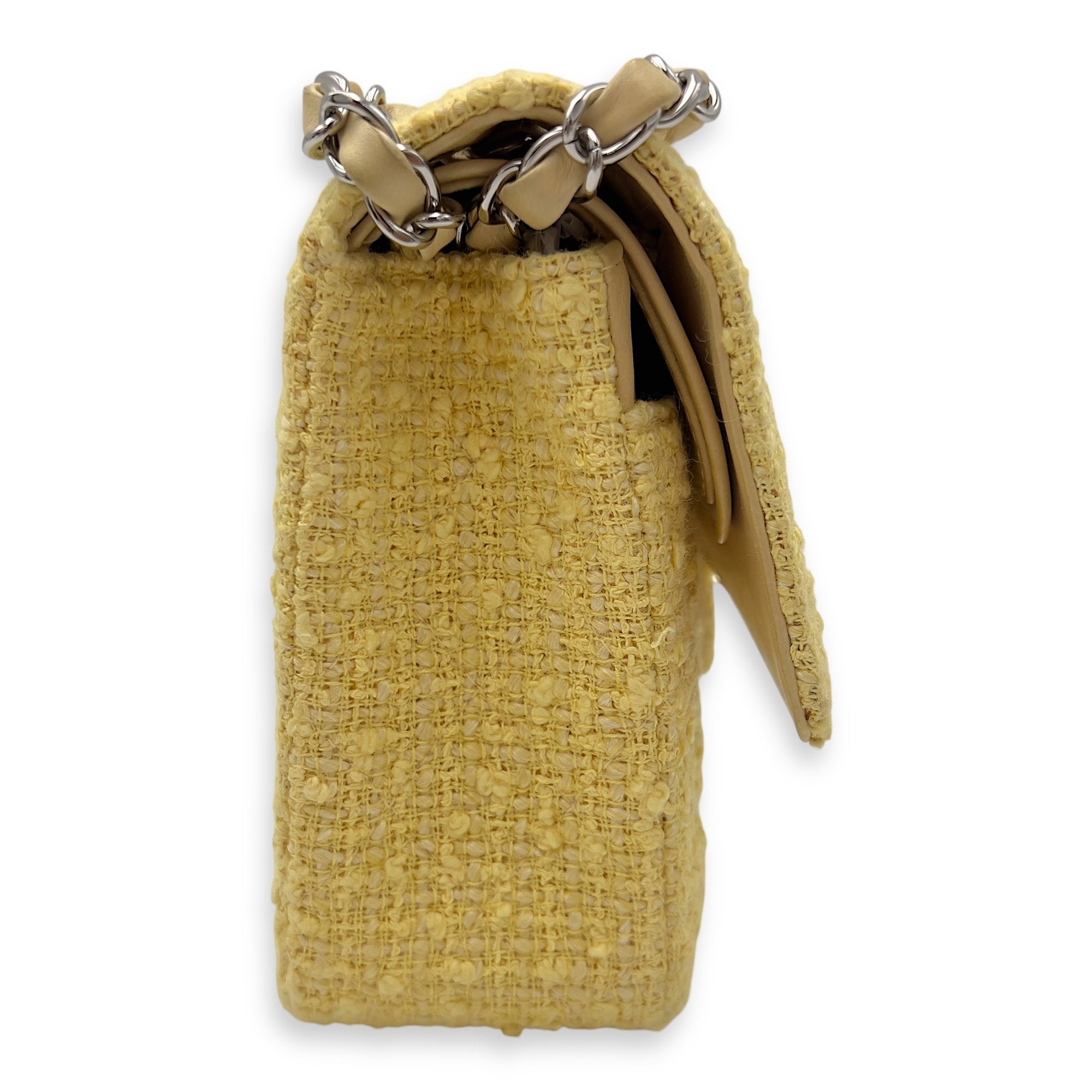 Classic Shoulder Bag Yellow in Tweed, Silver hardware - Image 4