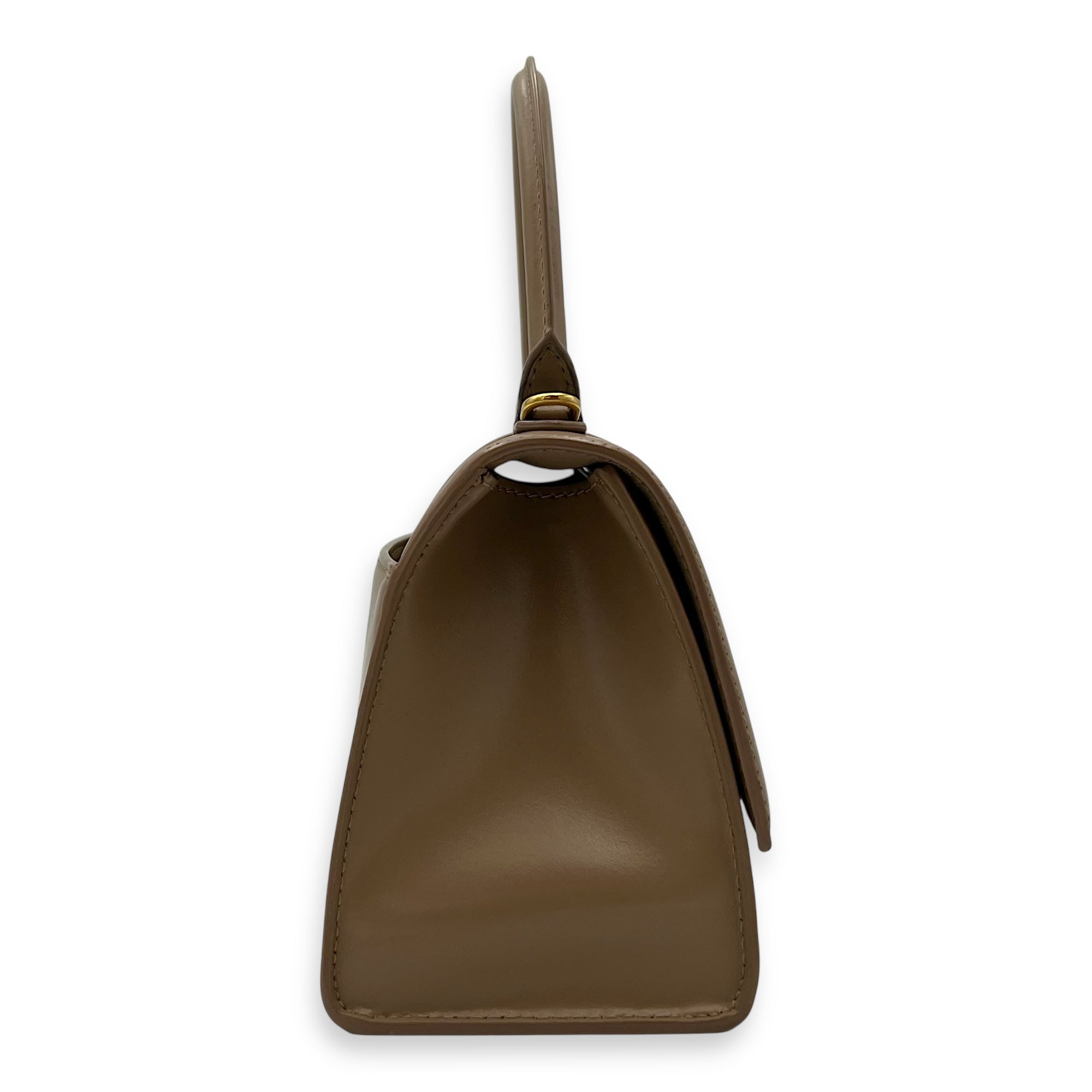 Hourglass Small Beige Top Handle Bag in Calfskin, Gold hardware - Image 4