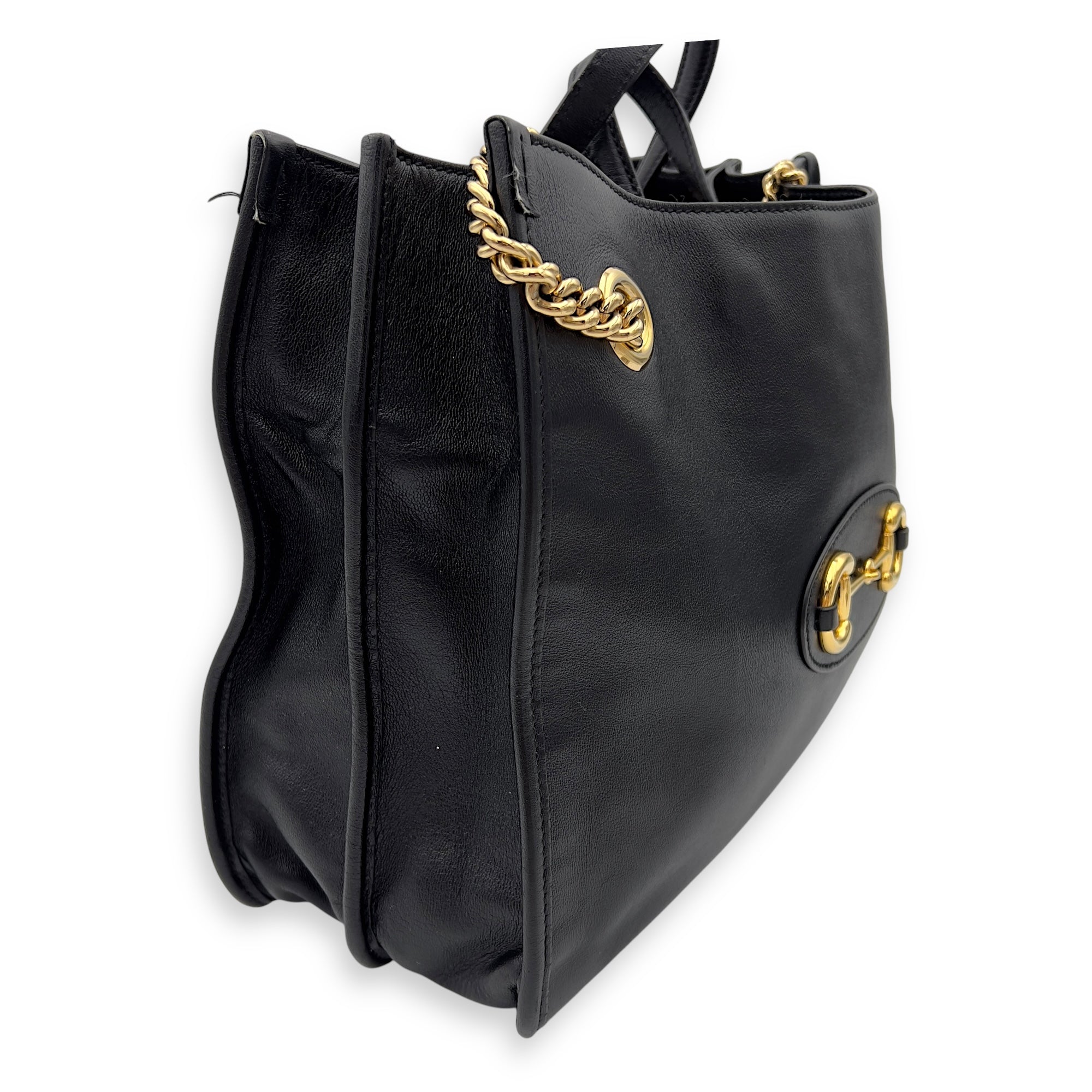 Horsebit 1955 Tote Bag Black in Calfskin, Gold hardware - Image 5