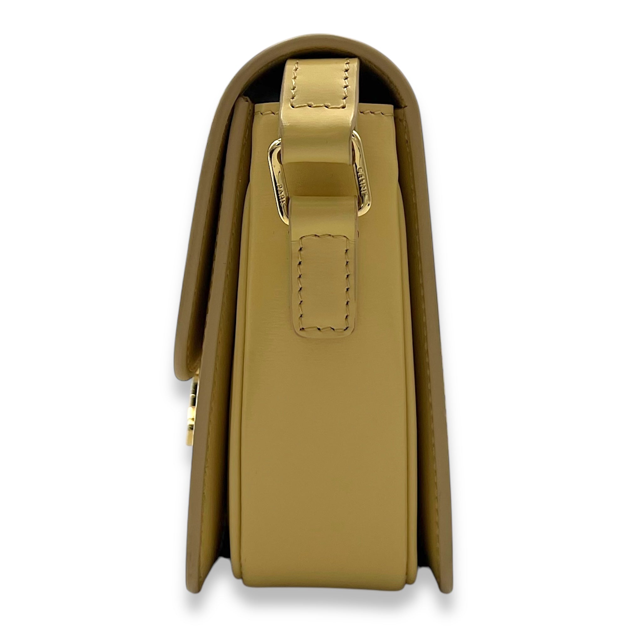 Triomphe Crossbody Bag Teen Yellow in Calfskin, Gold hardware - Image 5