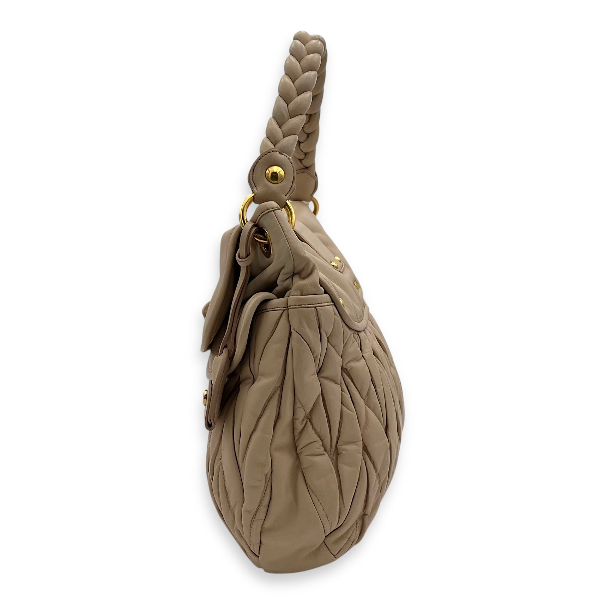 Gaufre Shoulder Bag Beige in Calfskin, Gold hardware - Image 5