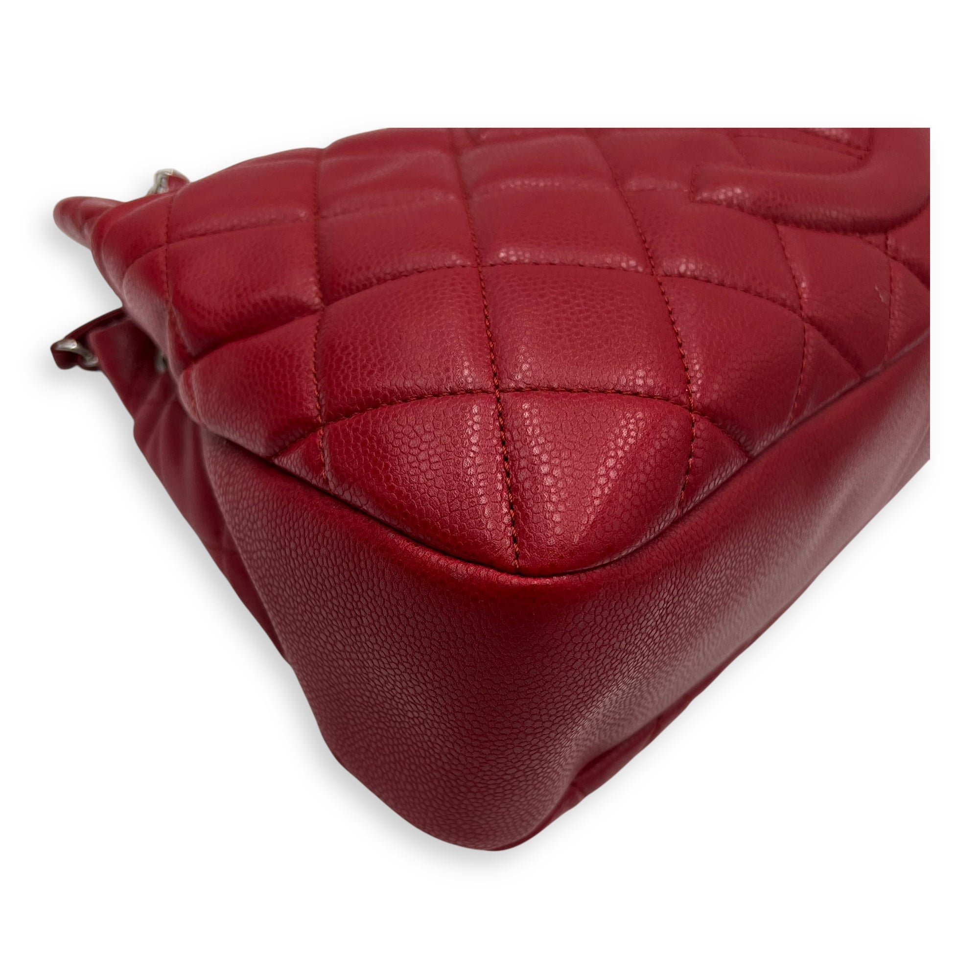 CC Shoulder Bag Red in Caviar Leather, Silver hardware - Image 11