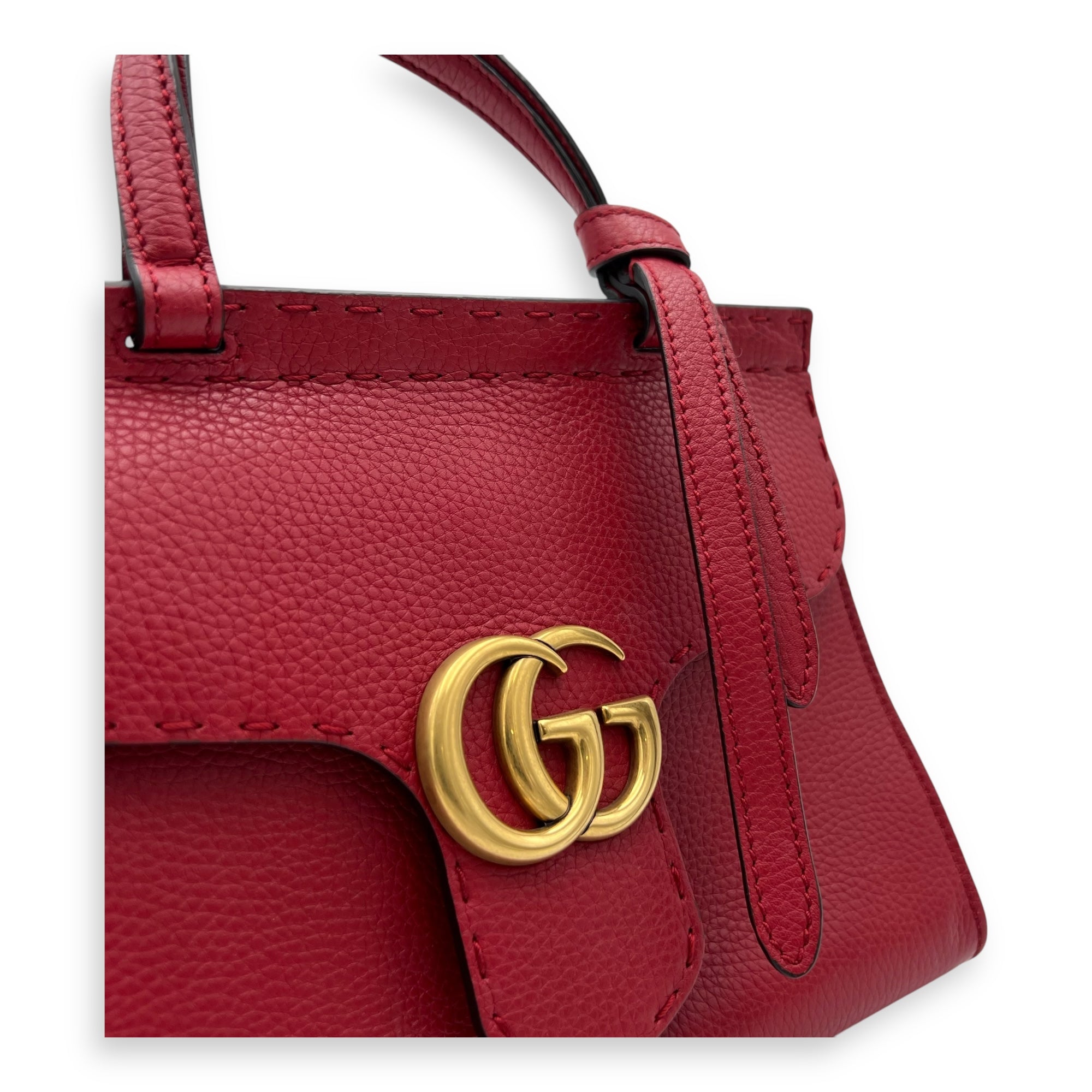 GG Marmont Top Handle Bag Red in Calfskin, Gold hardware - Image 7