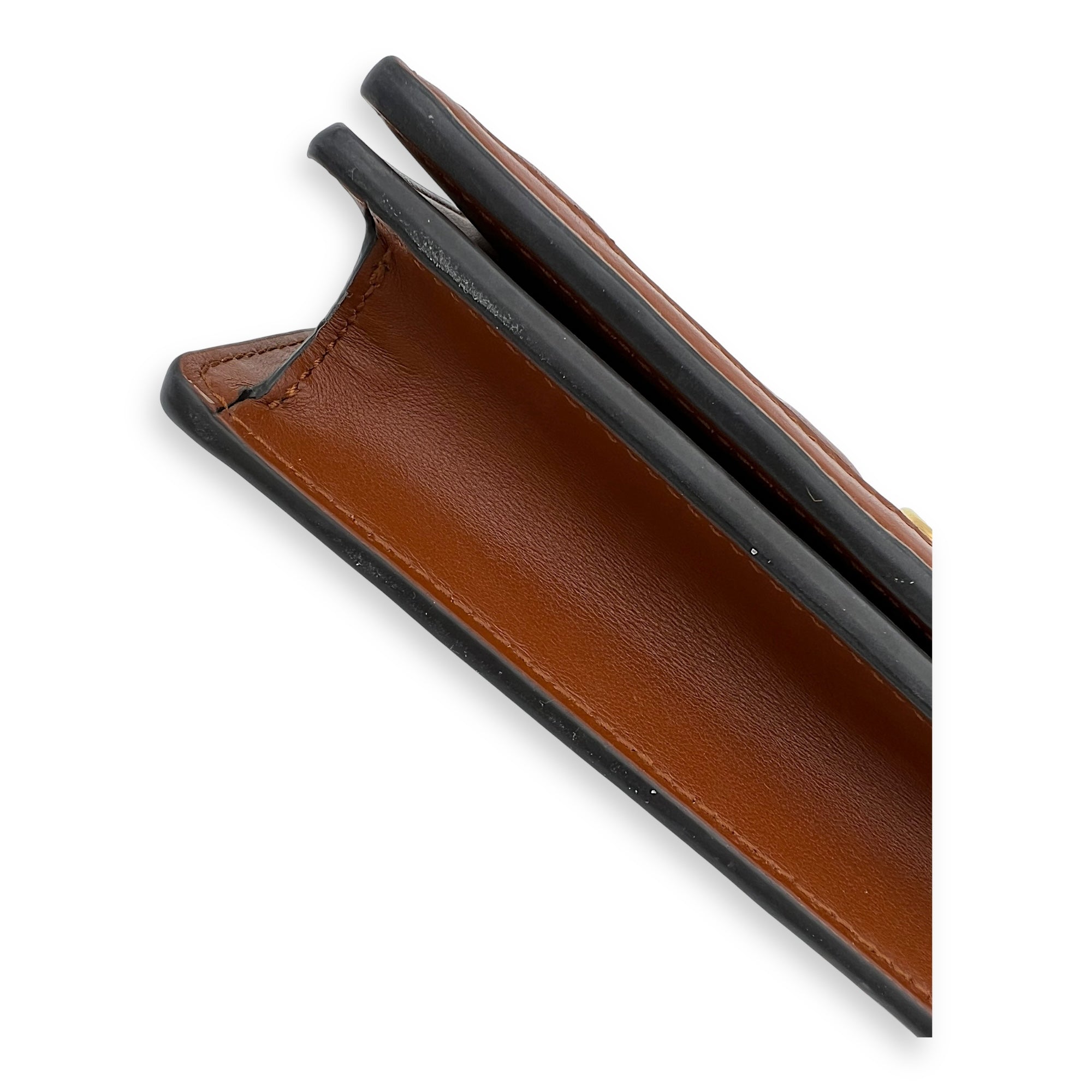 Matelassé Wallet On Chain Brown in Calfskin, Gold hardware - Image 9