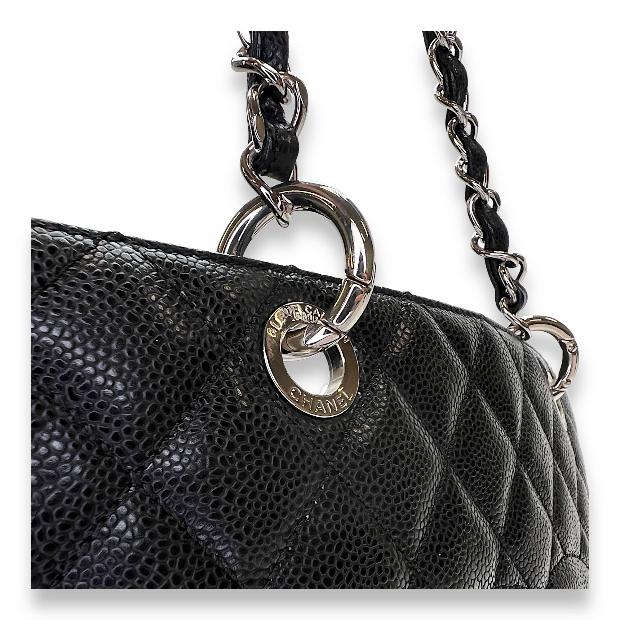 GST Black Shoulder Bag in Caviar Leather, Silver hardware - Image 8