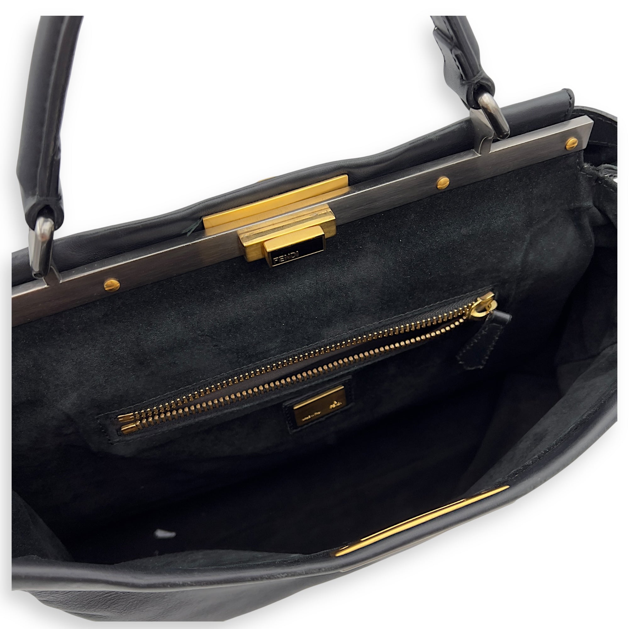 Peekaboo Top Handle Bag Black in Calfskin, Silver hardware - Image 4