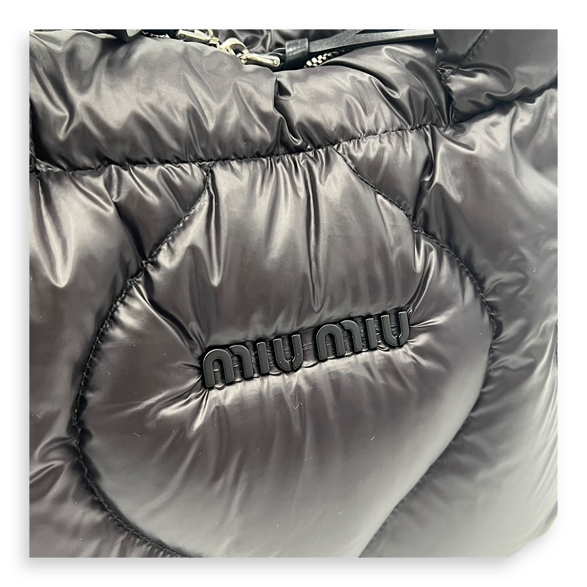 Paded Boston Top Handle Bag Black in Nylon, Silver hardware - Image 8