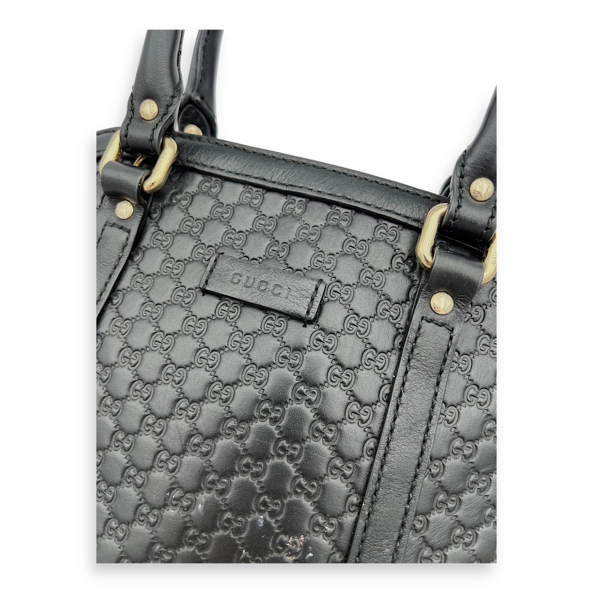 Micro gg Top Handle Bag Small Black in Calfskin, Gold hardware - Image 7