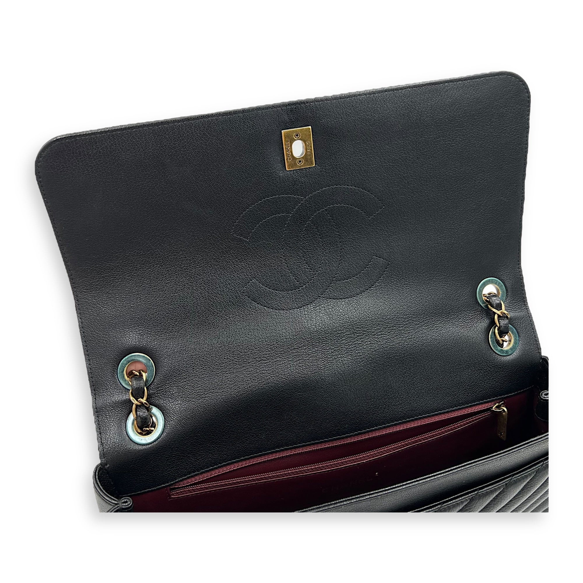 Diagonal Quilted Shoulder Bag Black in Goat Leather, Gold hardware - Image 10