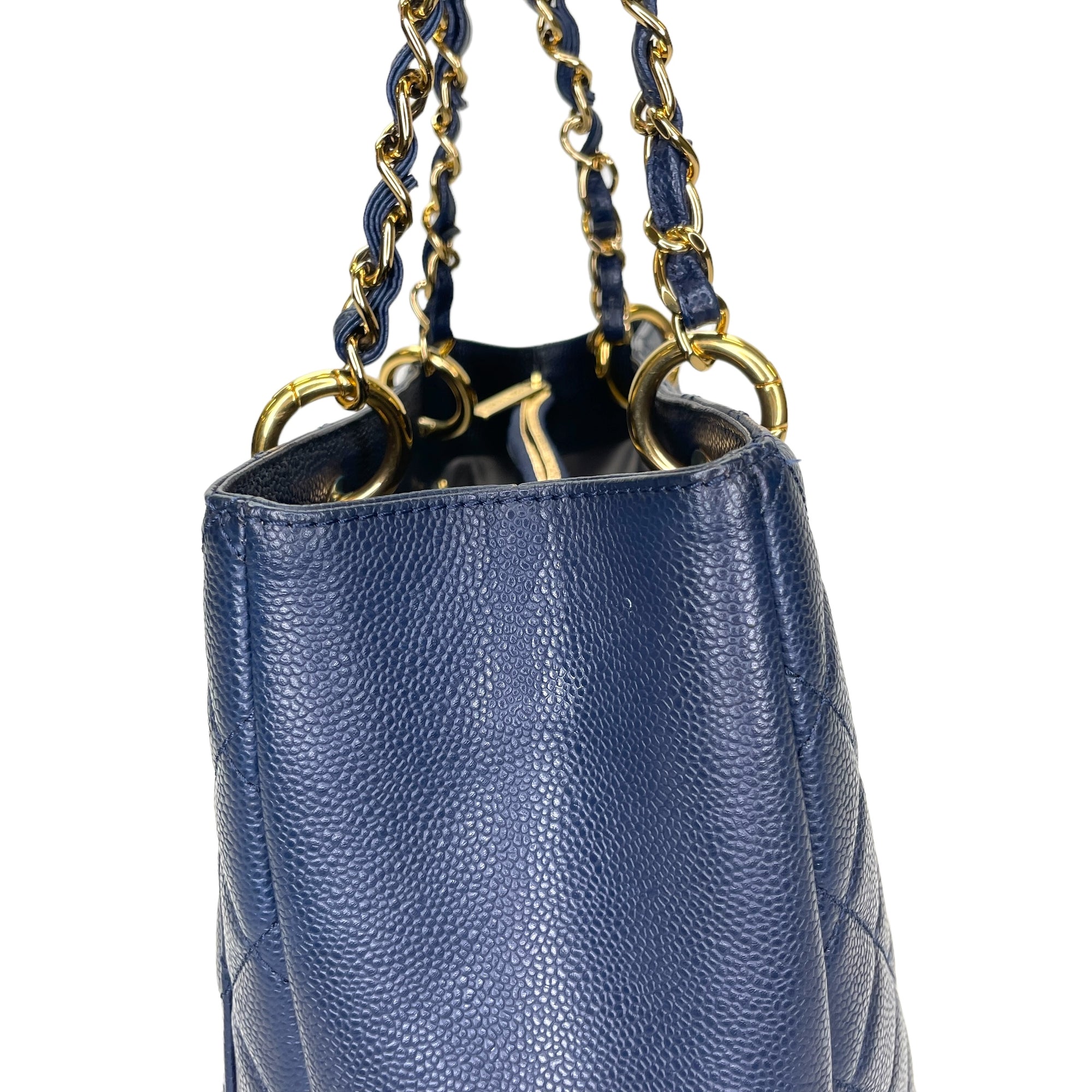 GST Medium Blue Tote Bag in Caviar Leather, Gold hardware - Image 9