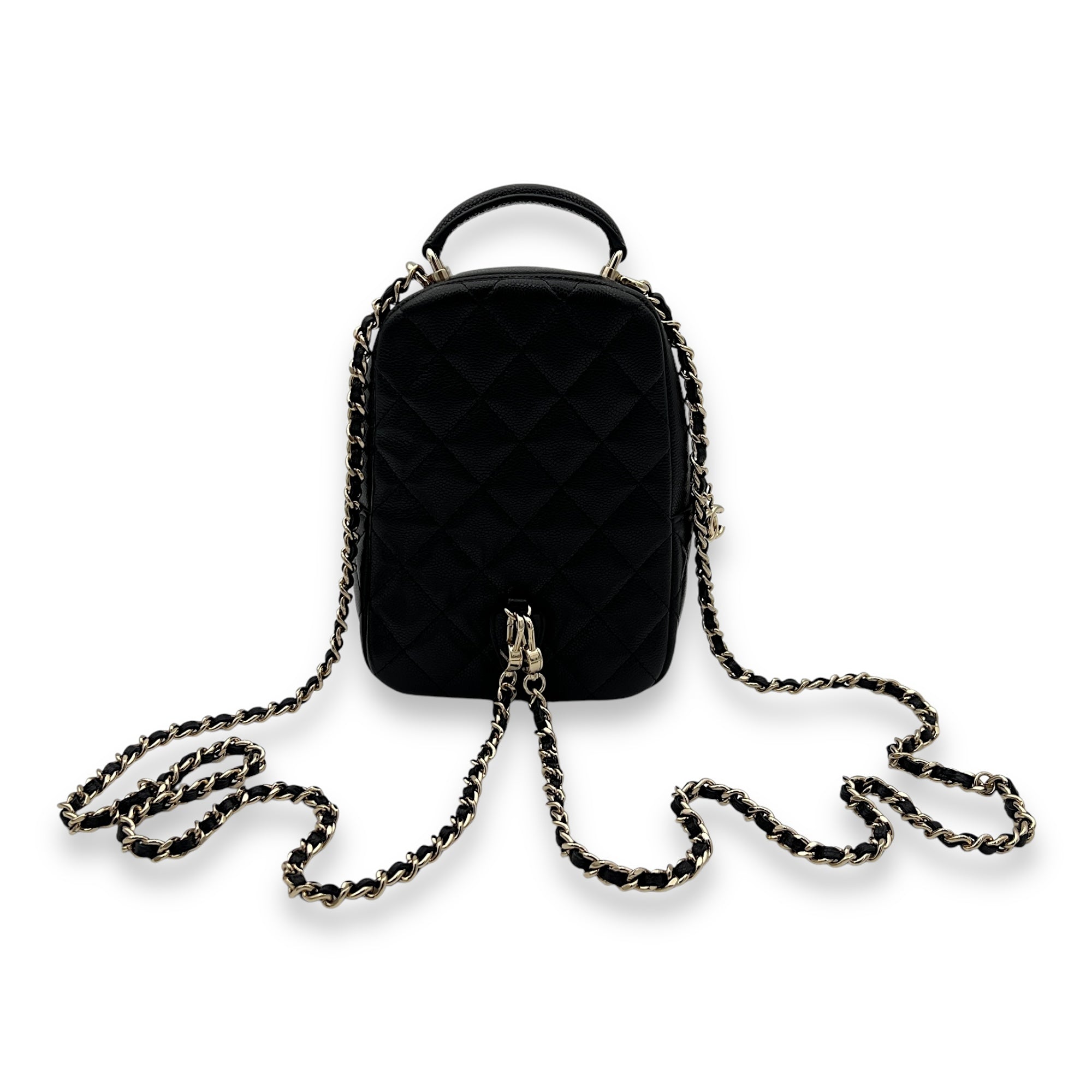 Quilted Backpack Black in Caviar Leather, Light Gold hardware - Image 9