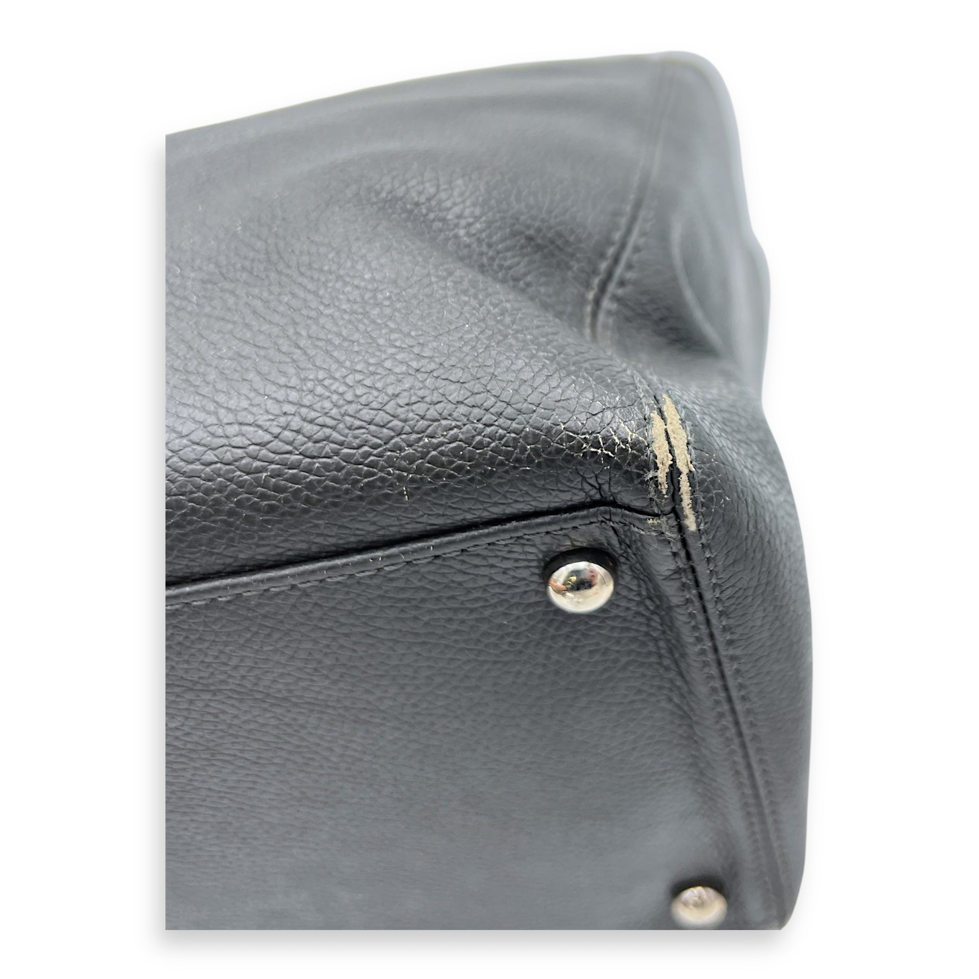 Executive Perf Top Handle Bag Grey in Calfskin, Silver hardware - Image 9