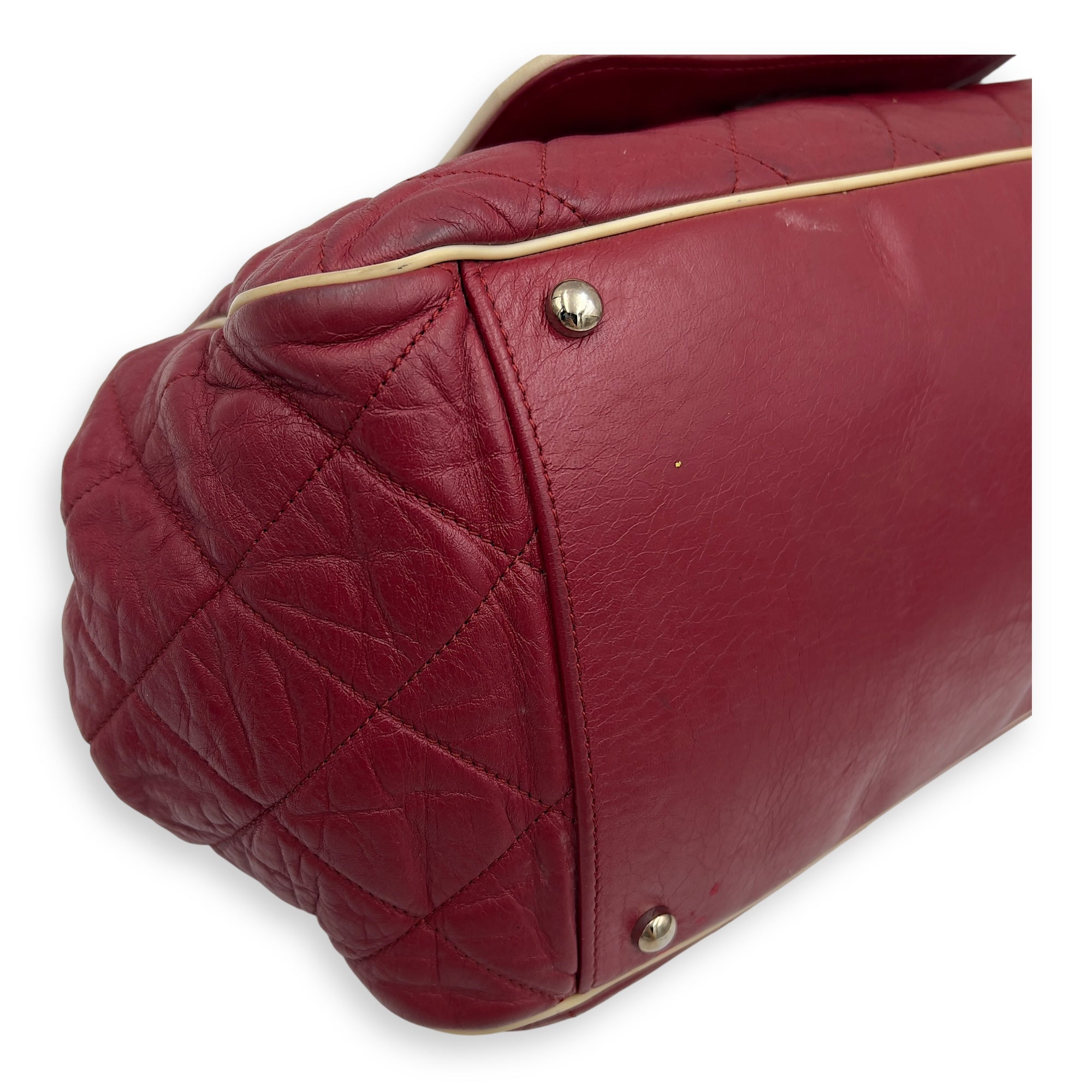 East West Shoulder Bag Red in Calfskin, Silver hardware - Image 9