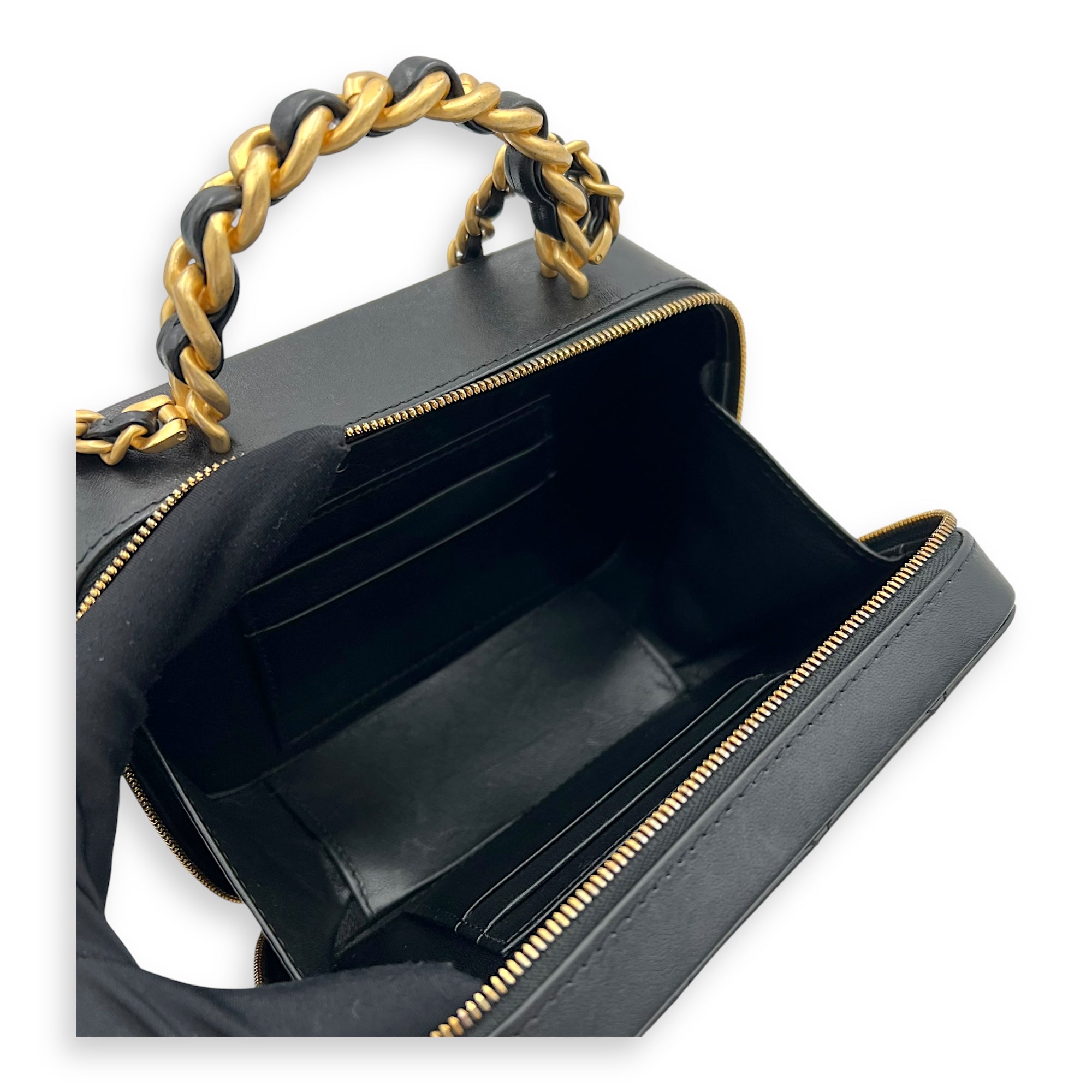 Vanity Chain Black Top Handle Bag in Lambskin, Gold hardware - Image 9