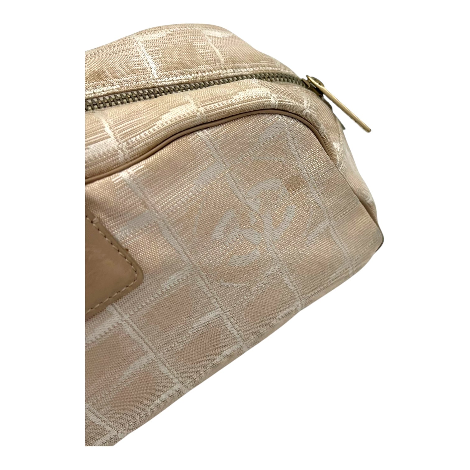Travel Line Top Handle Bag Beige in Jacquard, Gold hardware - Image 10