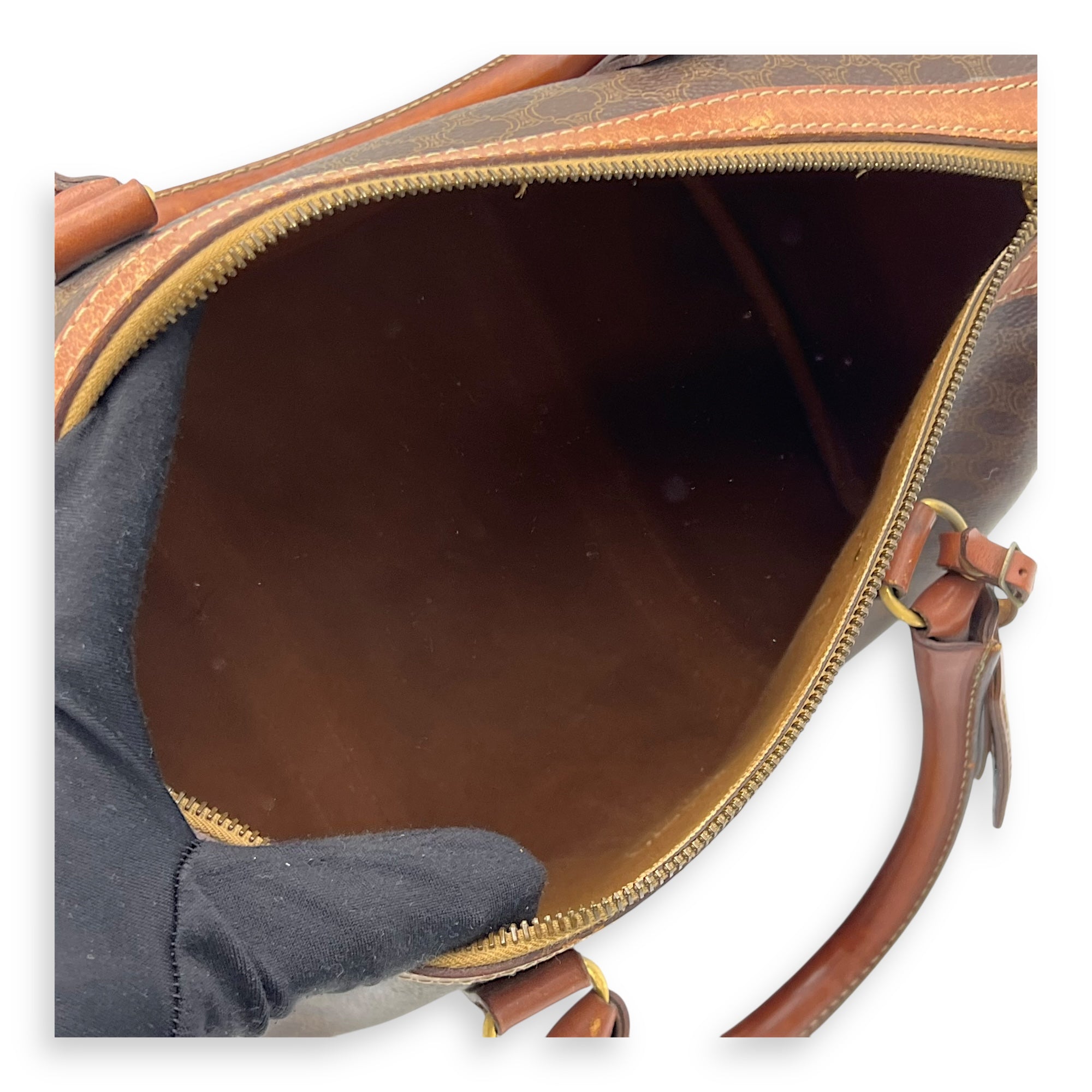Vintage Macadam Boston Top Handle Bag Brown in Coated Canvas, Gold hardware - Image 10