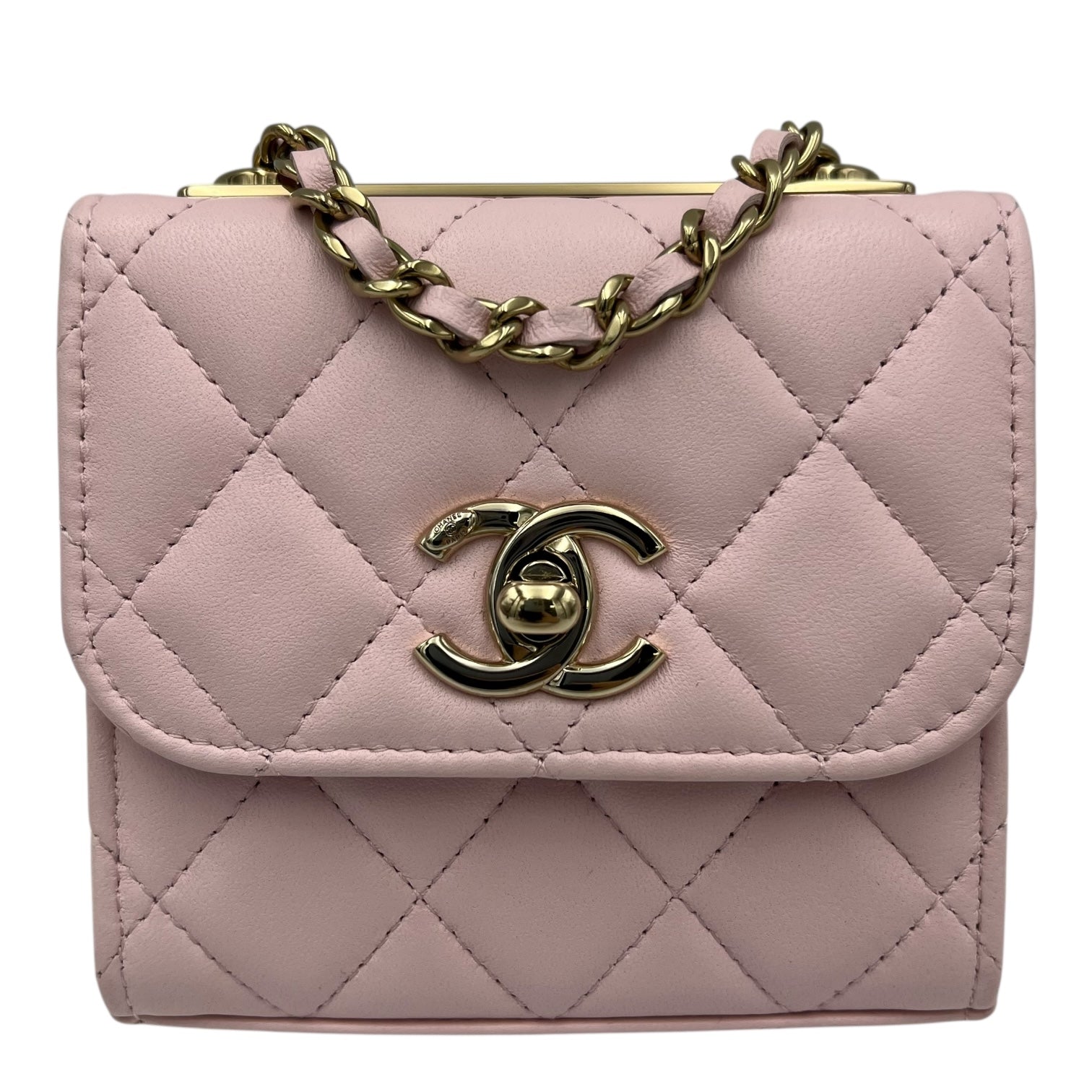 Trendy CC Wallet On Chain Pink in Lambskin, Gold hardware