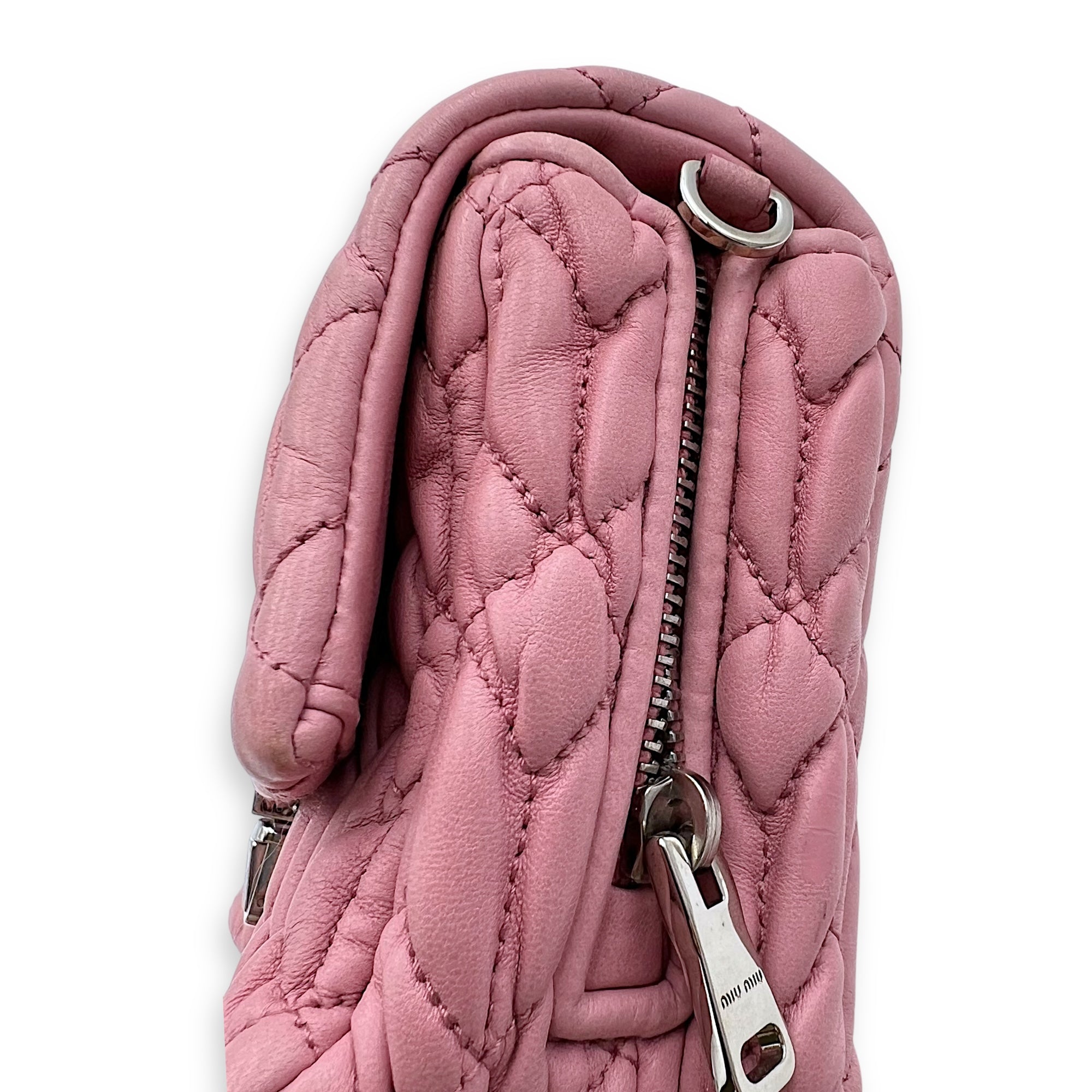 Matelassé Shoulder Bag Pink in Lambskin, Silver hardware - Image 10