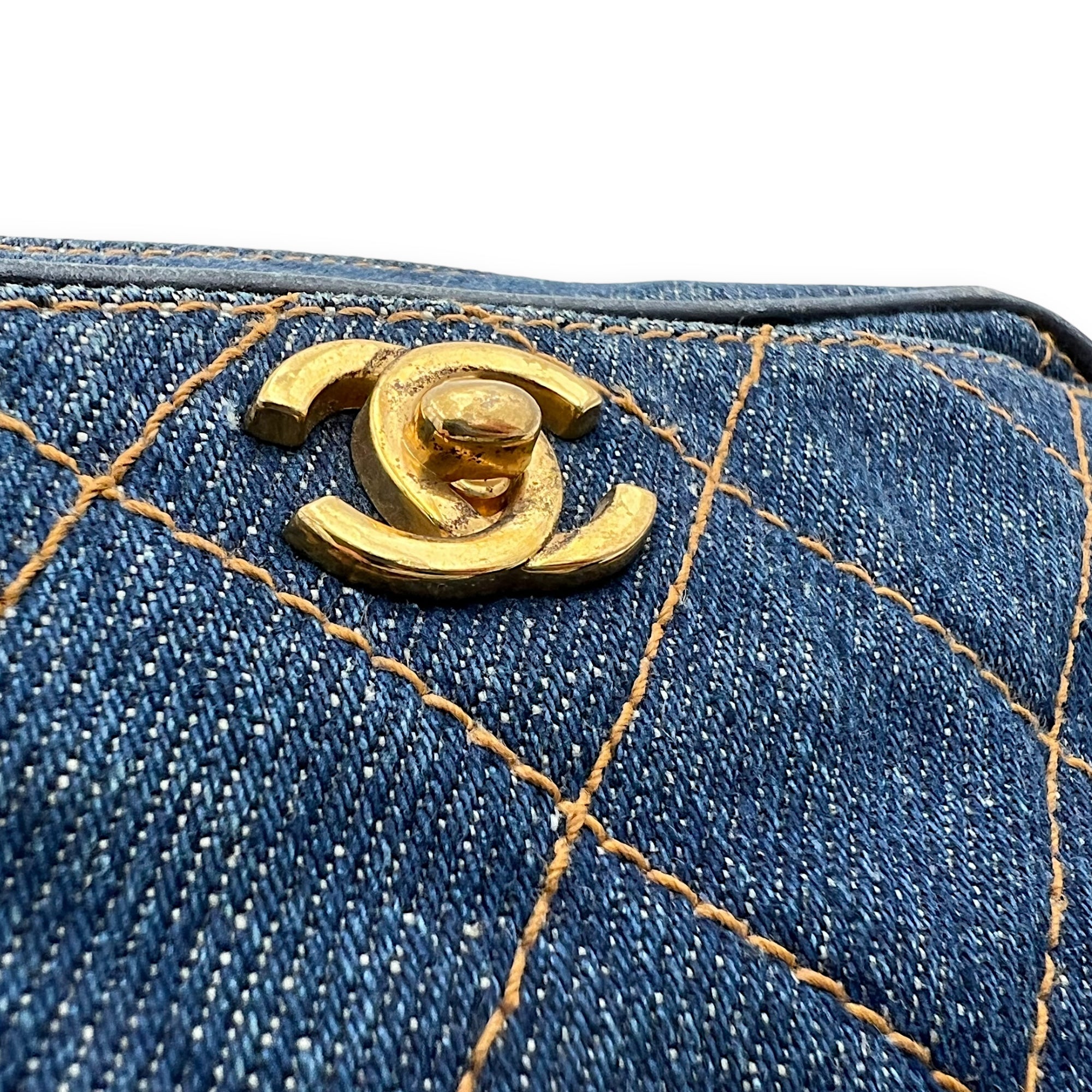 Denim CC Quilted Turnlock Crossbody Bag Blue in Denim, Gold hardware - Image 10