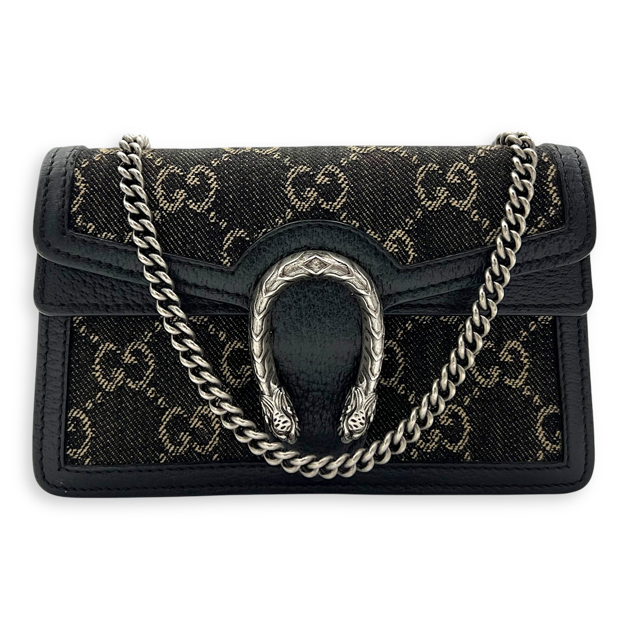 Dionysus Super Mini Black Crossbody Bag in Canvas, Silver hardware - Image 11