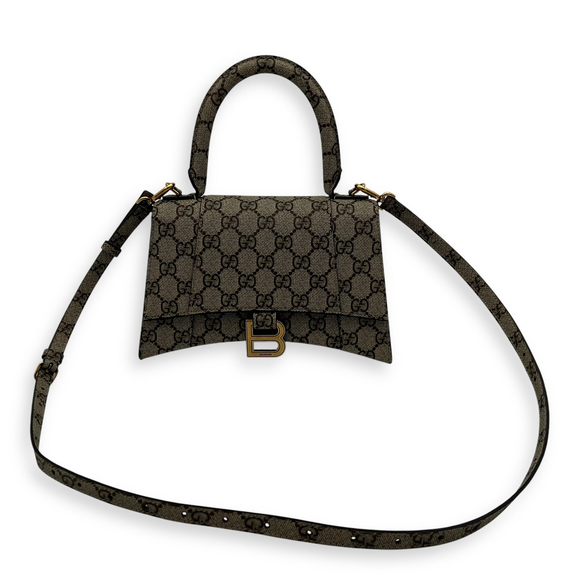 x Balenciaga Hourglass GG Supreme Brown Top Handle Bag in Monogram Coated Canvas, Gold hardware - Image 12