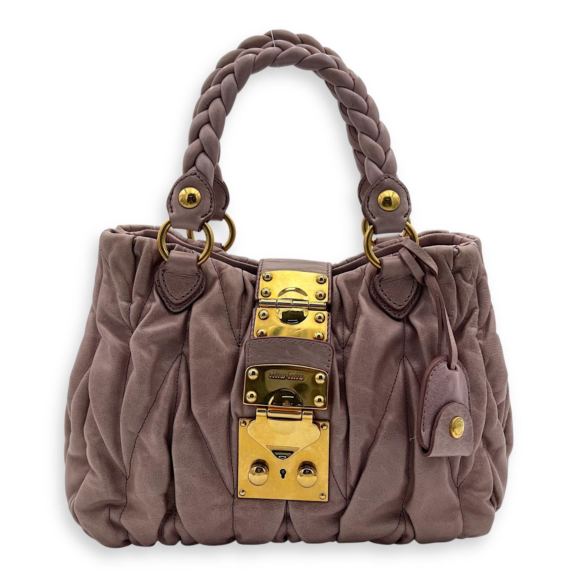 Gaufre Top Handle Bag Pink in Calfskin, Gold hardware