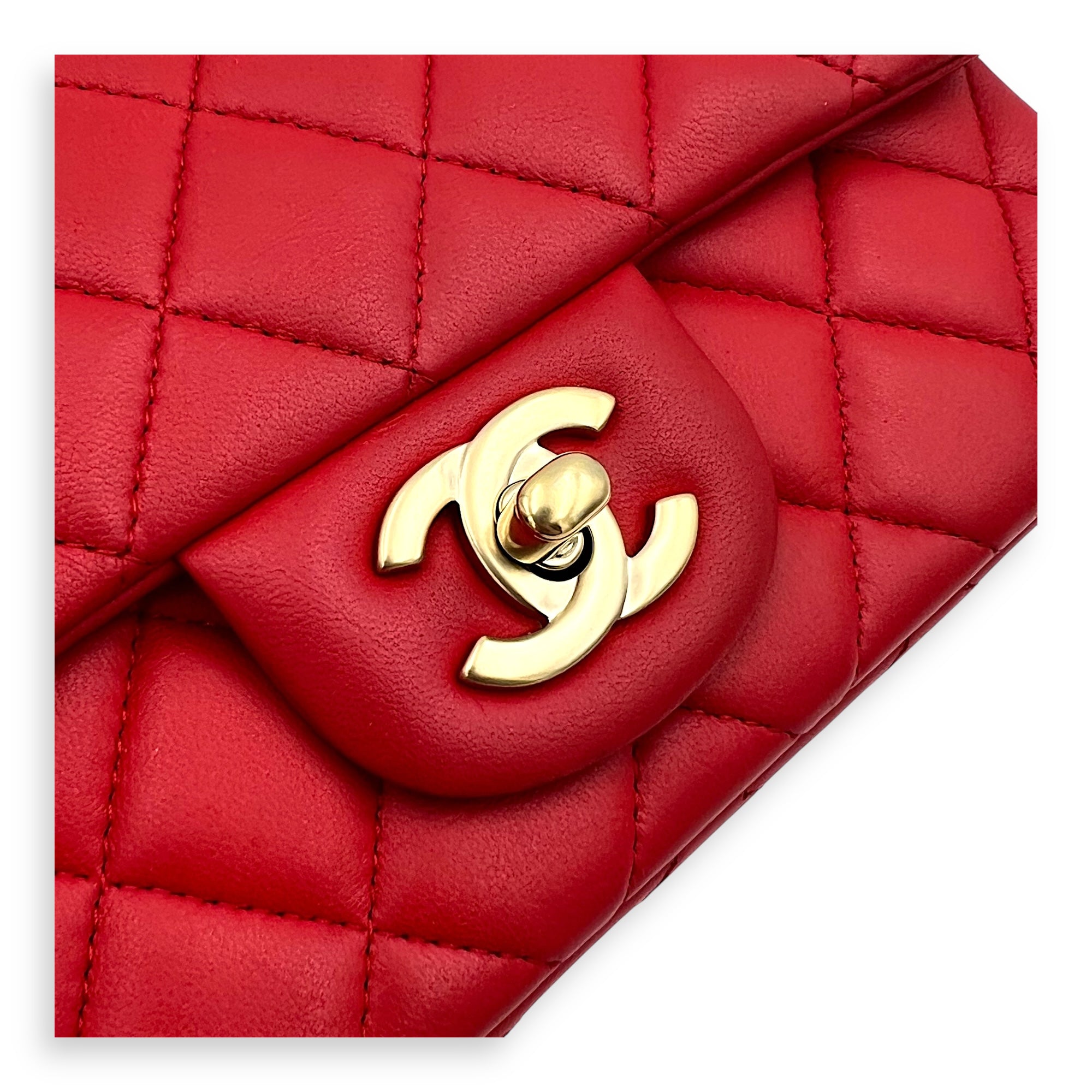 CC Rectangle Shoulder Bag Red in Lambskin, Gold hardware - Image 7