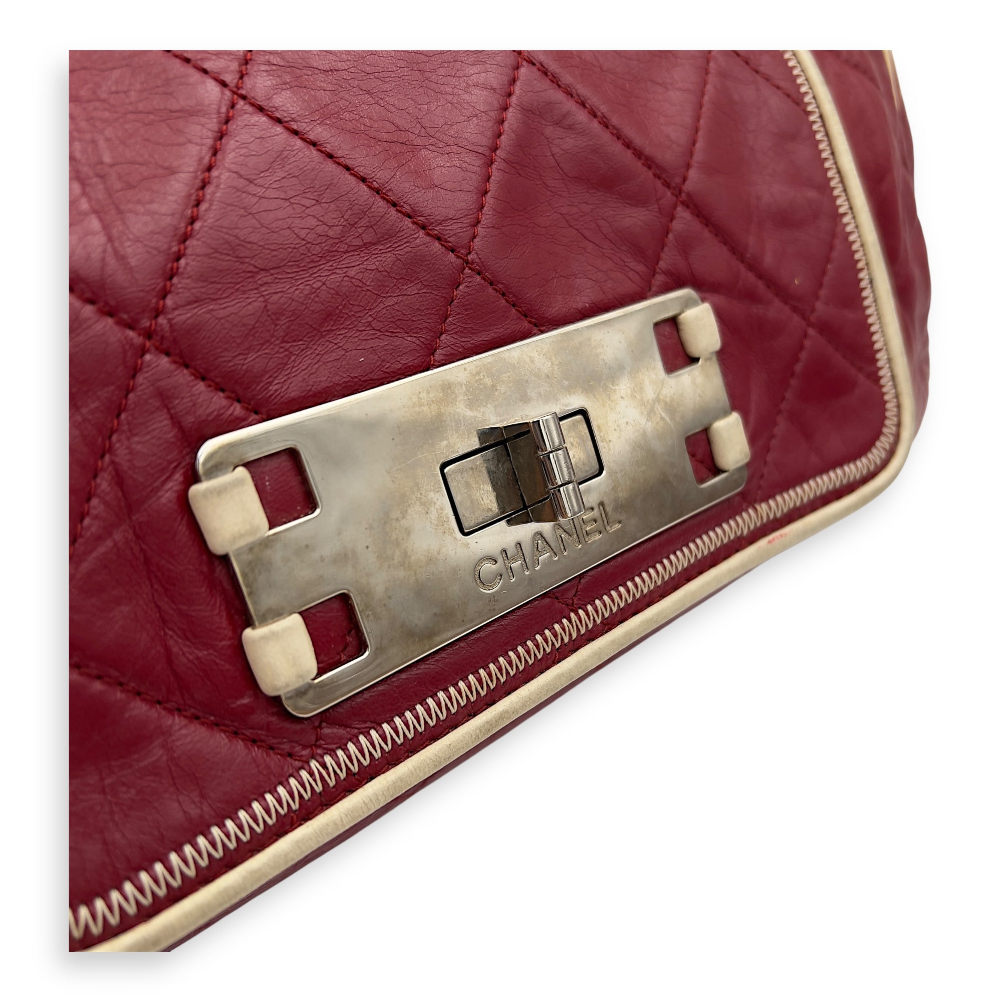 East West Shoulder Bag Red in Calfskin, Silver hardware - Image 16