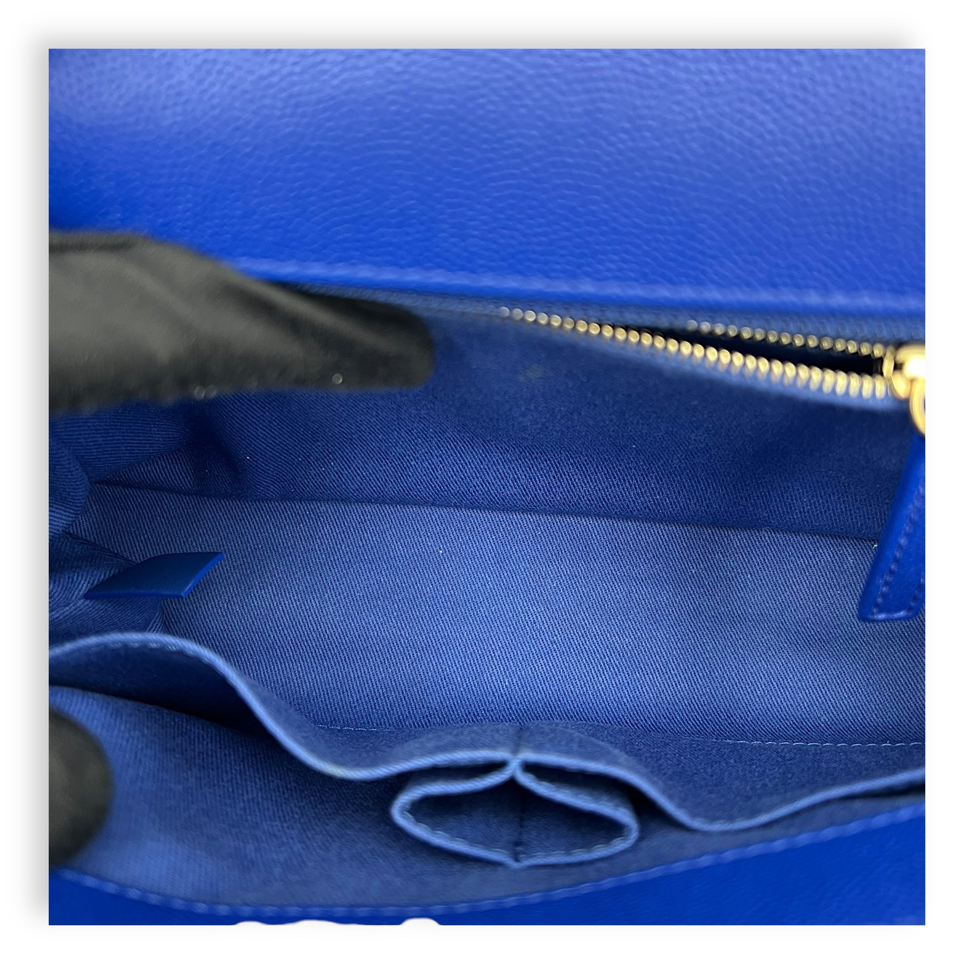 Coco Medium Blue Top Handle Bag in Caviar Leather, Gold hardware - Image 7